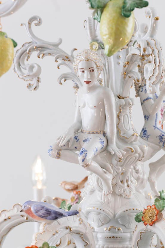 Kronleuchter Zitrone, Porzellan, H 105 cm | Meissen Figuren - Edition Künstlerkapelle 65c028 - 79m91 - Meissen Weimar