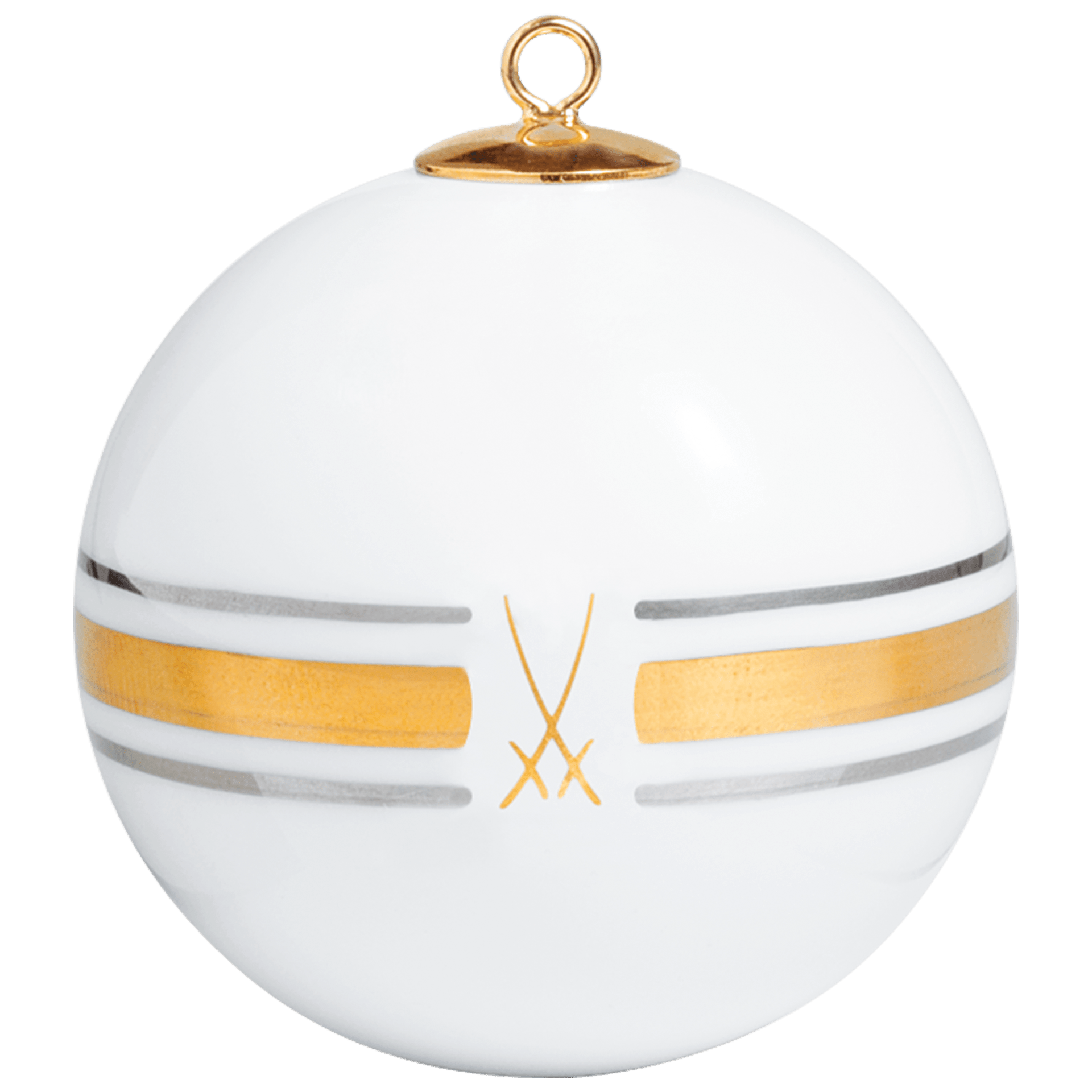 Kugel, Bänder in Platin und Gold, Markenzeichen Meissen, gold, Ø 5 cm | Meissen Zweigschmuck Kugel Kollektion 989590 - 55M09 - Meissen Weimar