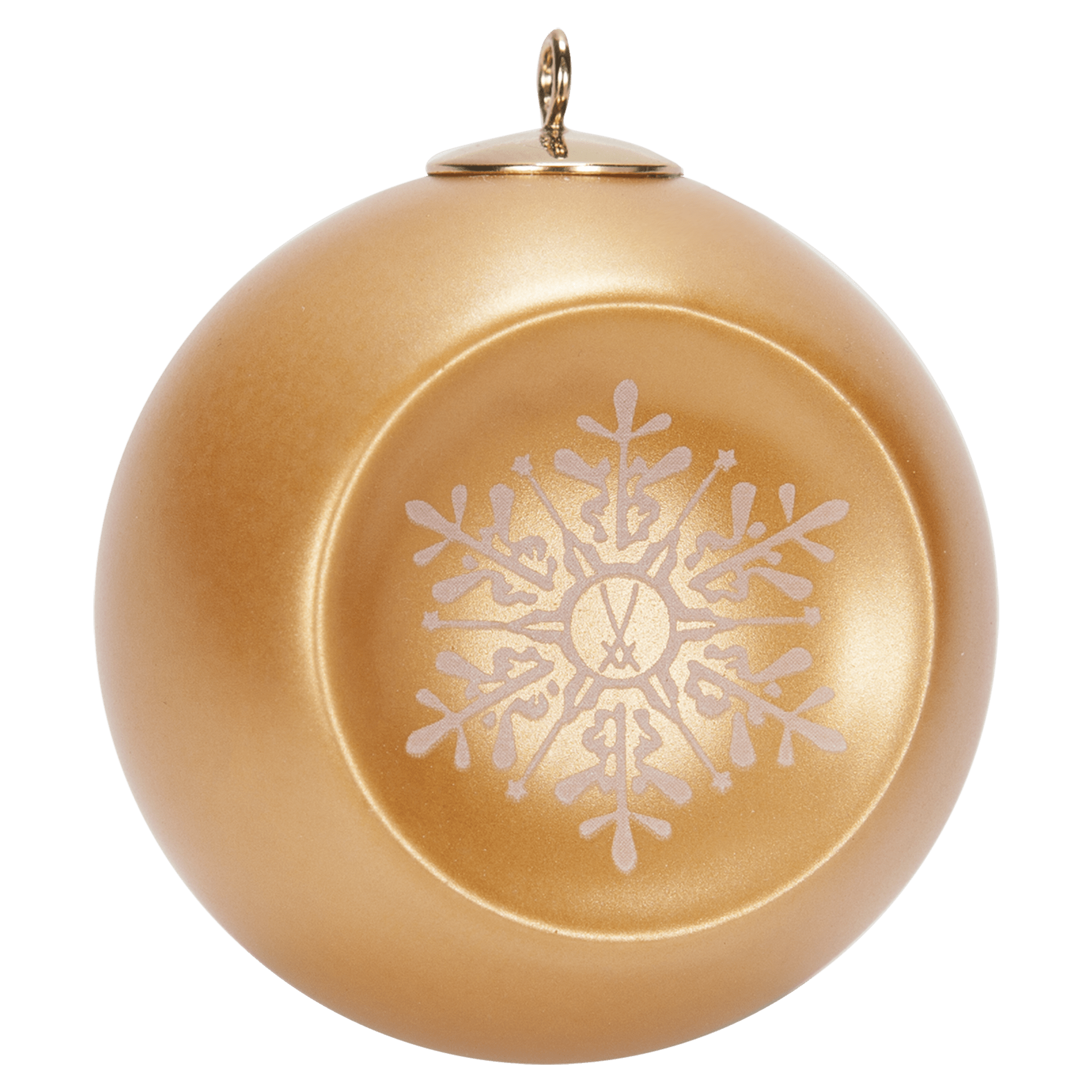 Kugel, Eisstern mit Markenzeichen Meissen mattweiß, kupfergoldfarben glasiert, H 5 cm | Meissen Zweigschmuck Kugel Kollektion 79A210 - 55M22 - Meissen Weimar