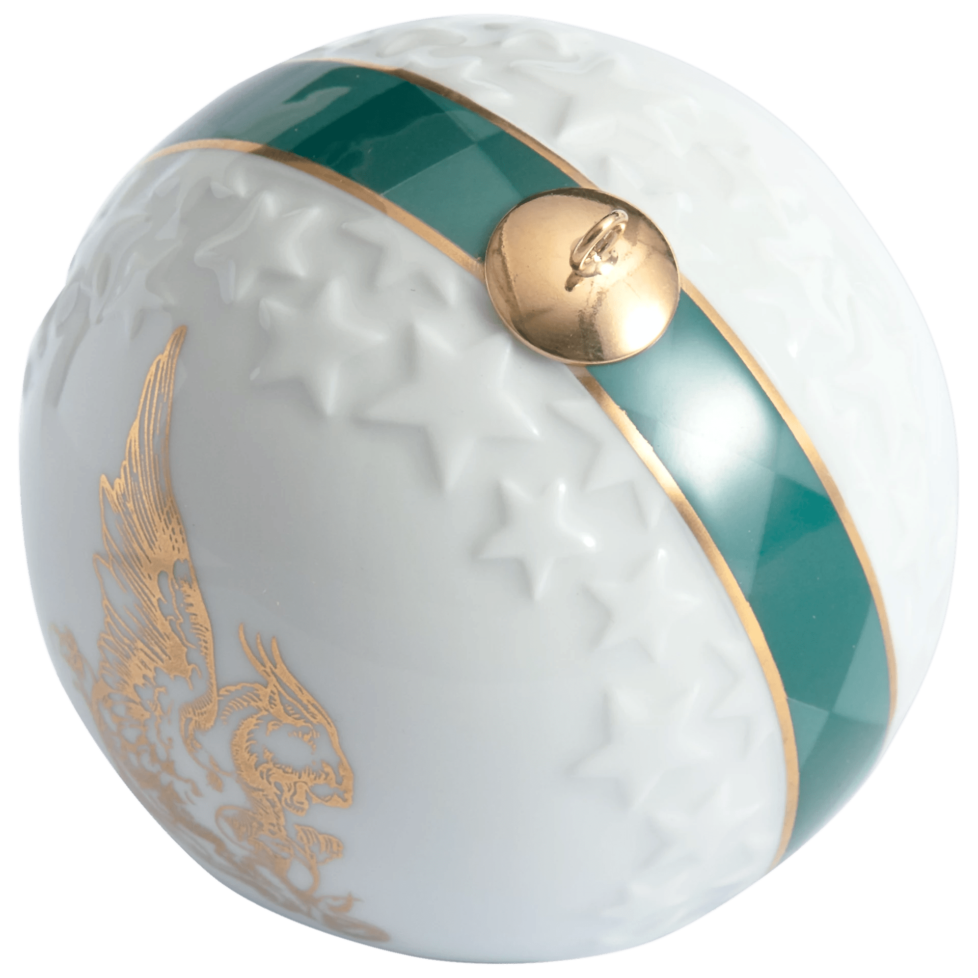 Kugel Reliefsterne, Geflügelte Löwin, Ø 7 cm | Meissen Zweigschmuck Kugel Kollektion 79A888 - 55M39 - Meissen Weimar