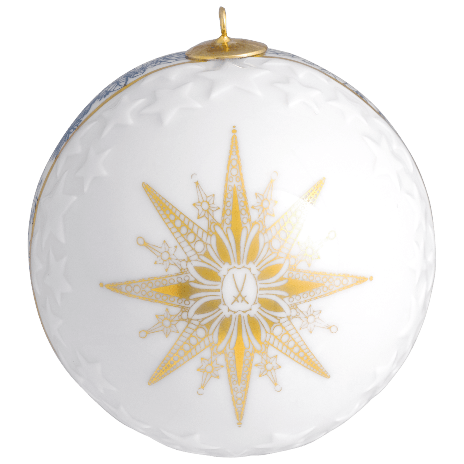 Kugel Reliefsterne, "Meissen Christmas Star", blau, Ø 7 cm | Meissen Zweigschmuck Kugel Kollektion 79A940 - 55M39 - Meissen Weimar