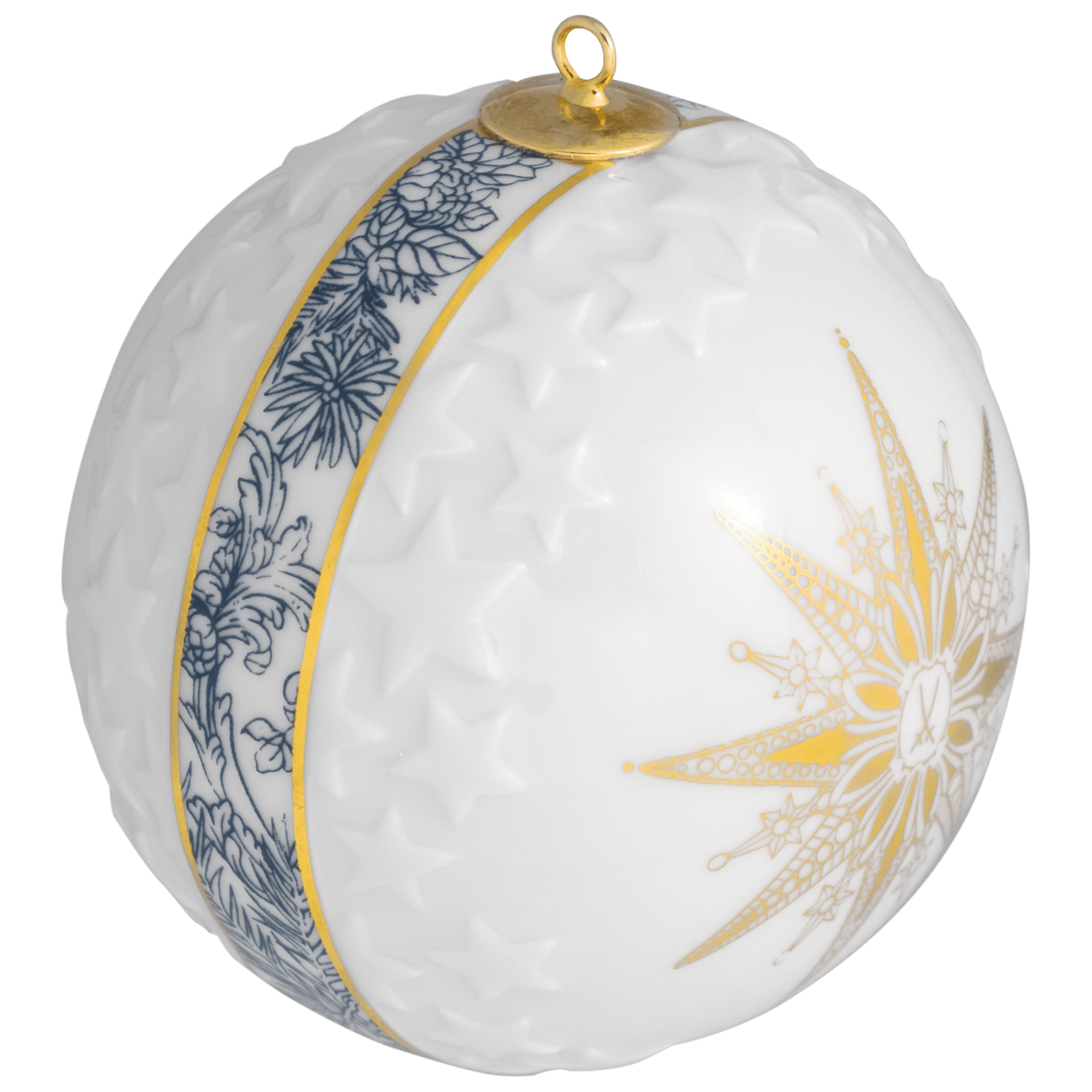 Kugel Reliefsterne, "Meissen Christmas Star", blau, Ø 7 cm | Meissen Zweigschmuck Kugel Kollektion 79A940 - 55M39 - Meissen Weimar