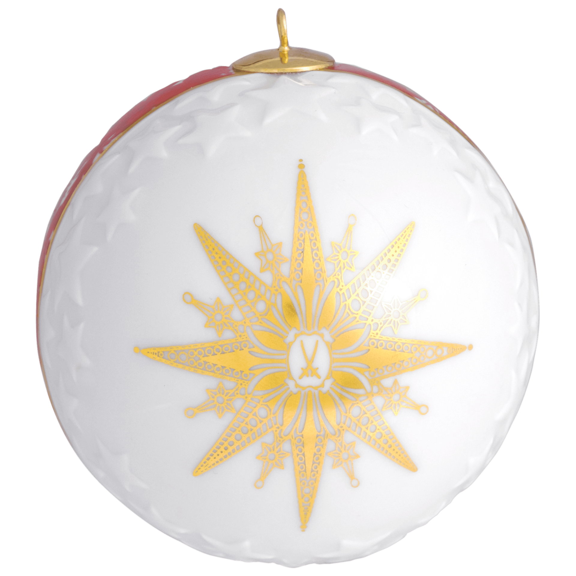 Kugel Reliefsterne, "Meissen Christmas Star", rot, Ø 7 cm | Meissen Zweigschmuck Kugel Kollektion 79A941 - 55M39 - Meissen Weimar