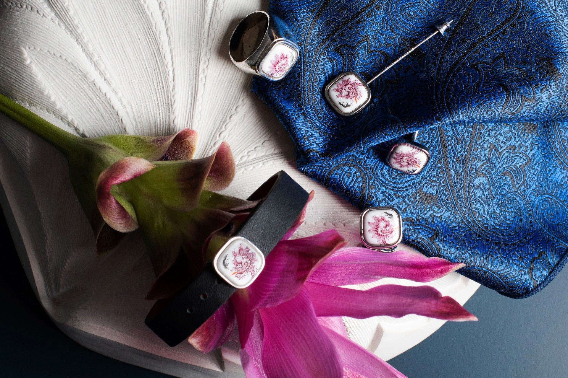 Lederarmband Ming - Drache Purpur, Schließe 925 Sterlingsilber | Meissen Herrenschmuck mpj60dr928c2 - Meissen Weimar