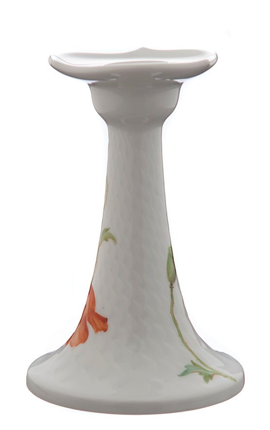 Leuchter Blumenmalerei "Wilder Mohn", rot, weißer Rand, H 13 cm | Accessoires Meissen Wellenspiel Relief 615201 - 53114 - Meissen Weimar