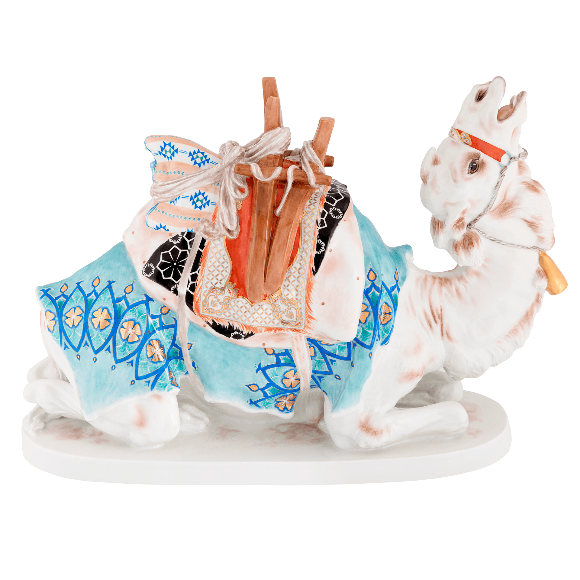 Liegendes Lastkamel, Bunt und gold staffiert, Lim., L 49 cm | Meissen Exklusiv - Kollektion 900380-76078 - Meissen Weimar