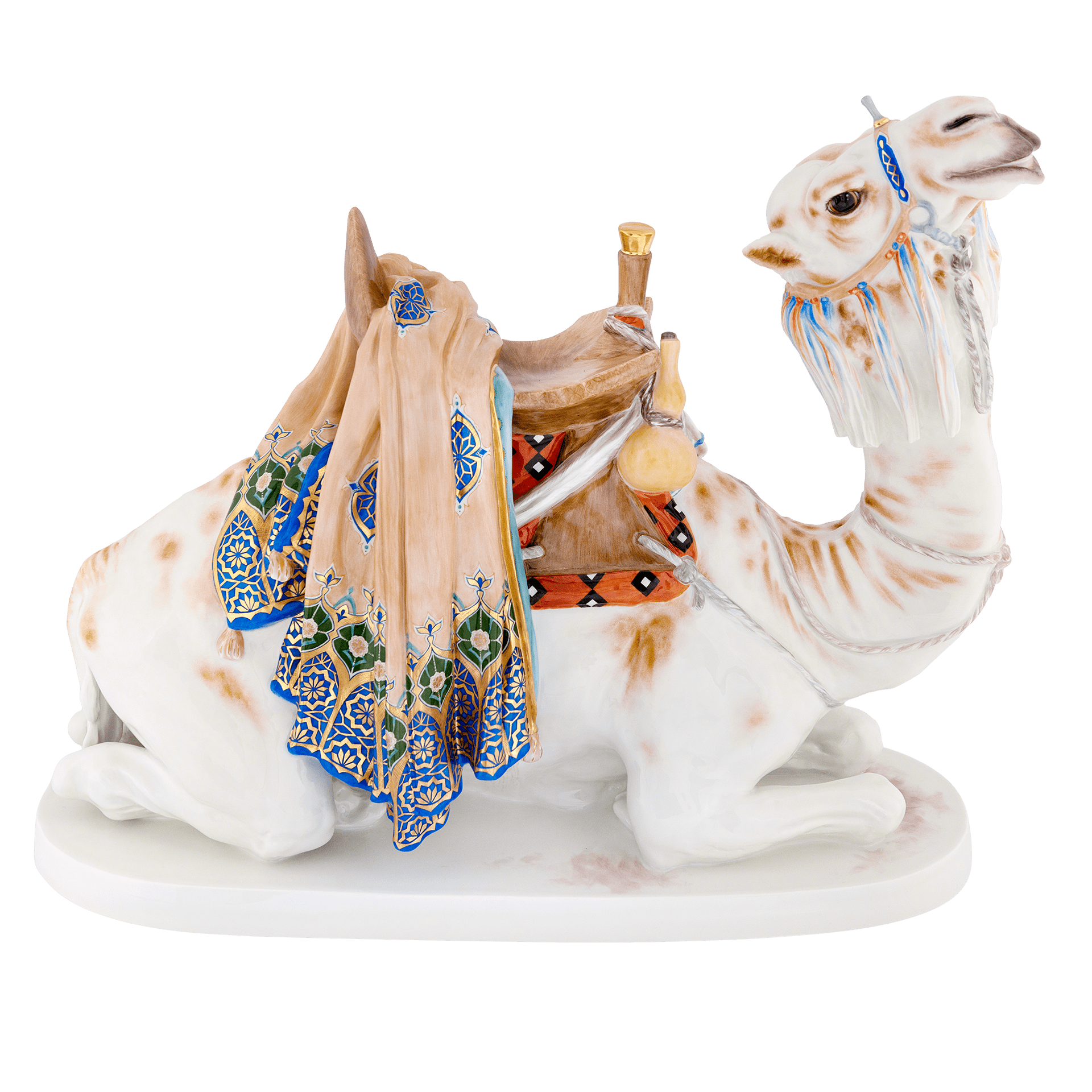 Liegendes Reitkamel, Bunt und gold staffiert, Lim., L 52 cm | Meissen Exklusiv - Kollektion 900380-76077 - Meissen Weimar