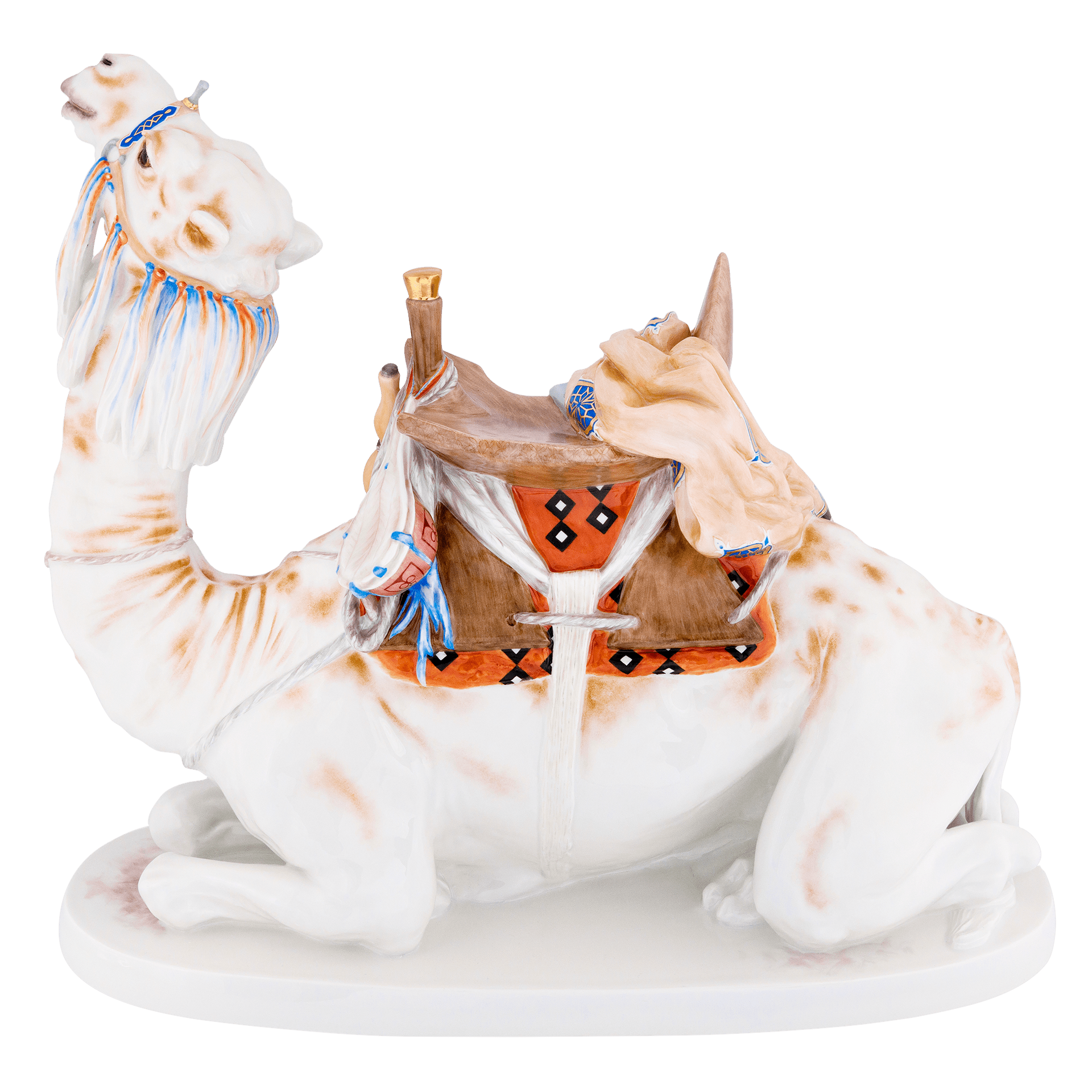 Liegendes Reitkamel, Bunt und gold staffiert, Lim., L 52 cm | Meissen Exklusiv - Kollektion 900380-76077 - Meissen Weimar