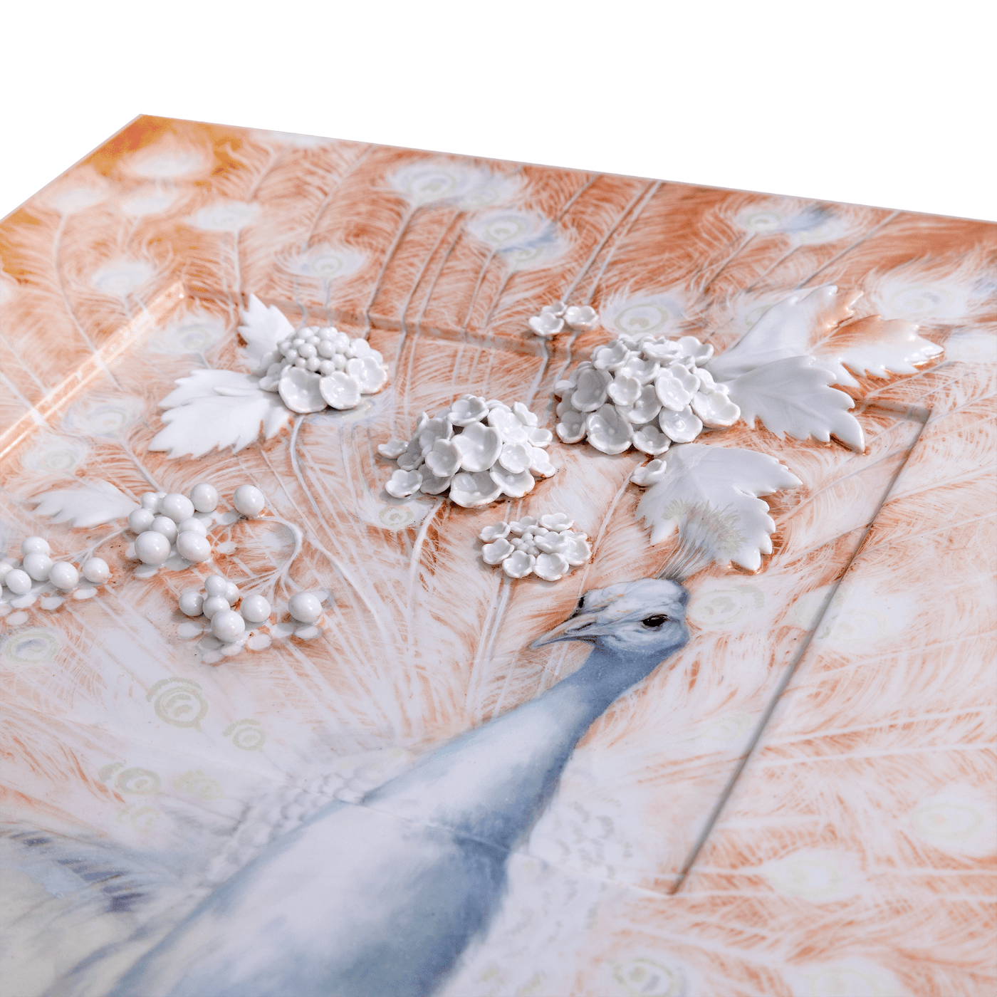 Limitierte Meisterwerke Wandbild Pfau mit Schneeballblüten, 35 x 35 cm | Meissen Limitierte Meisterwerke 930c84 - 9m848 - Meissen Weimar