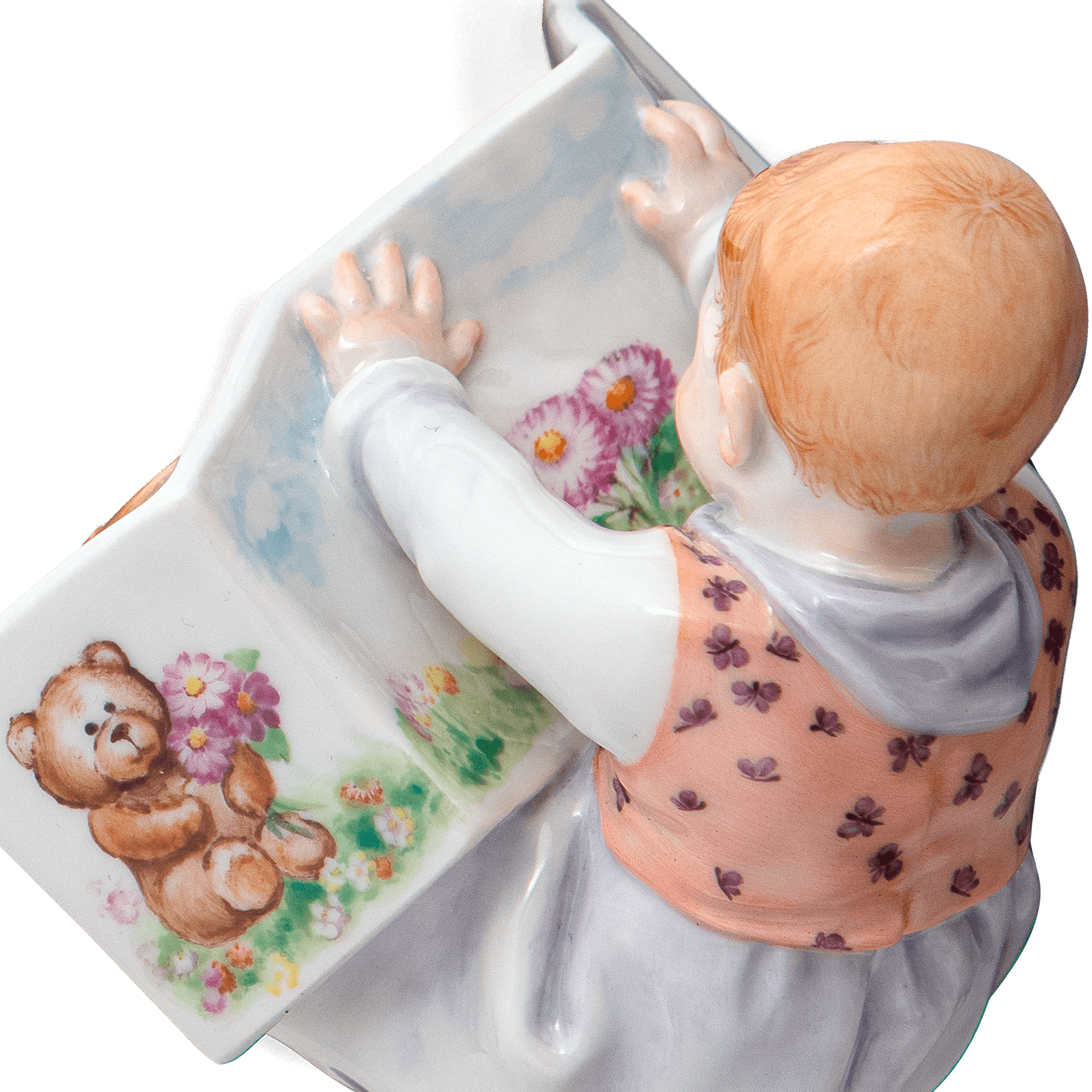 Mädchen mit Buch, Bunt staffiert mit Teddybuch, H 7 cm | Meissen Miniatur - Hentschelkinder 90A421 - 73476 - Meissen Weimar