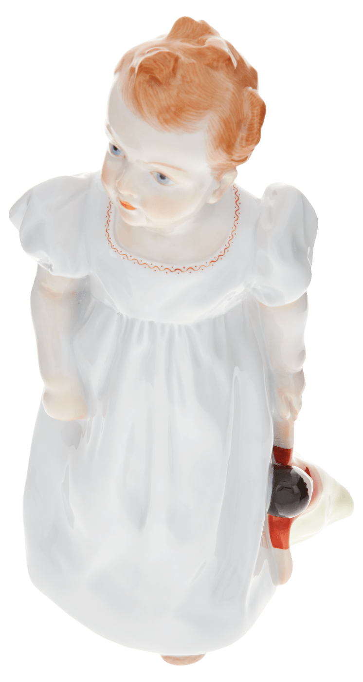 Mädchen stehend,mit Puppe, Bunt staffiert, H 16,5 cm | Meissen Figuren - Edition Hentschelkinder 900100 - 73375 - Meissen Weimar