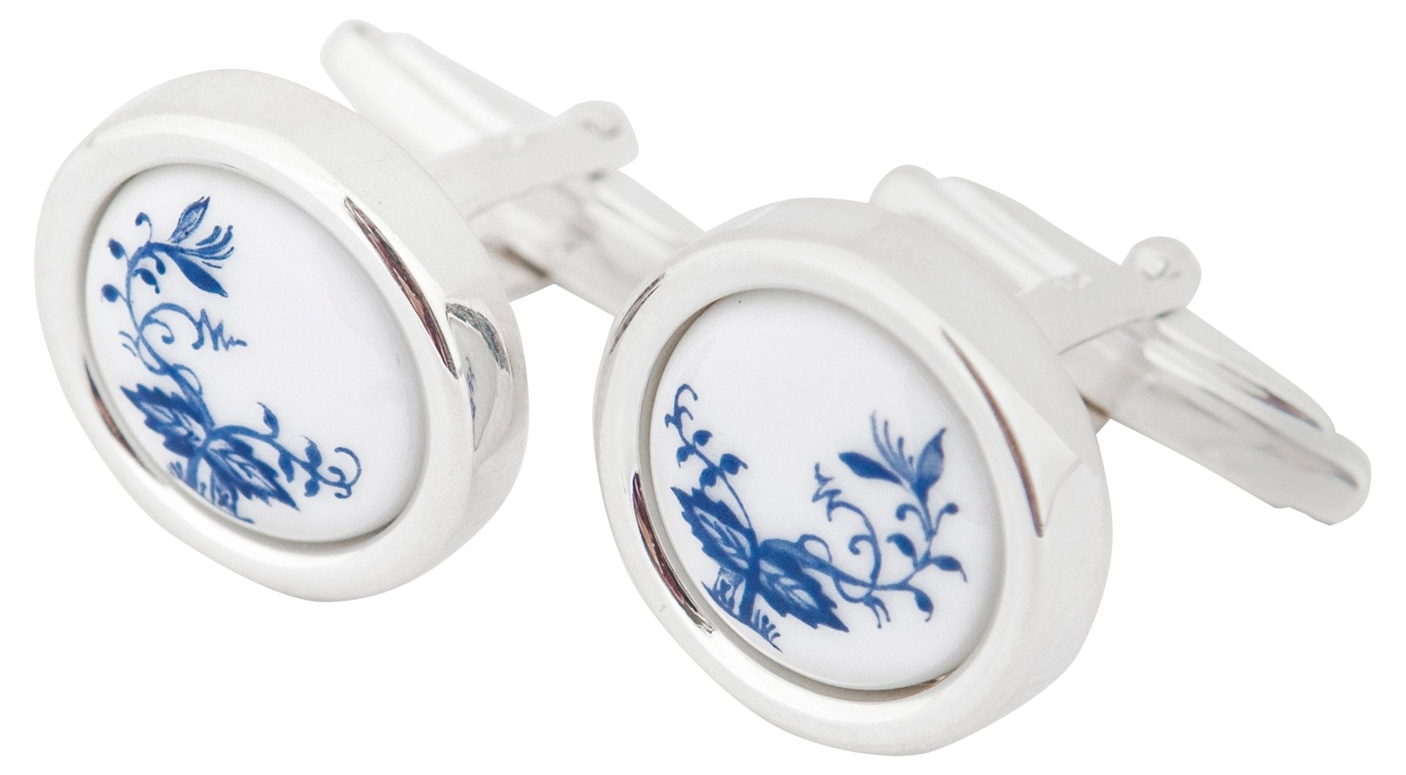 Manschettenknöpfe mit Meissener Porzellanplättchen, 'Zwiebelmuster Style', Ausschnitt 'Bambusstamm' | Meissen Schmuckatelier MPJ70AZ916C - Meissen Weimar
