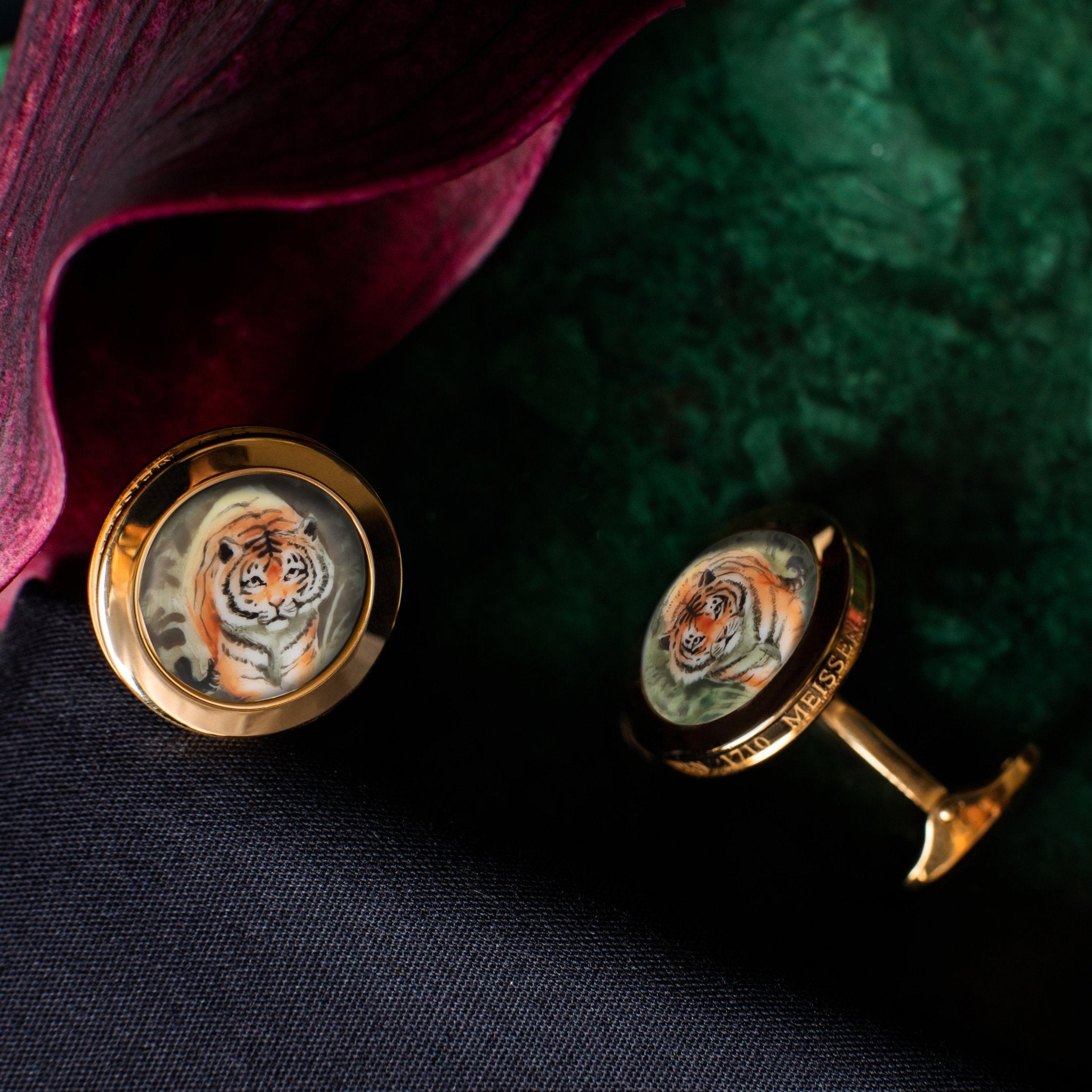 Manschettenknöpfe Tiger, Gelbgold 750, Ø 1,8 cm, Limitiert 10 Stück | Meissen Geschenke mpj70lme003c - Meissen Weimar