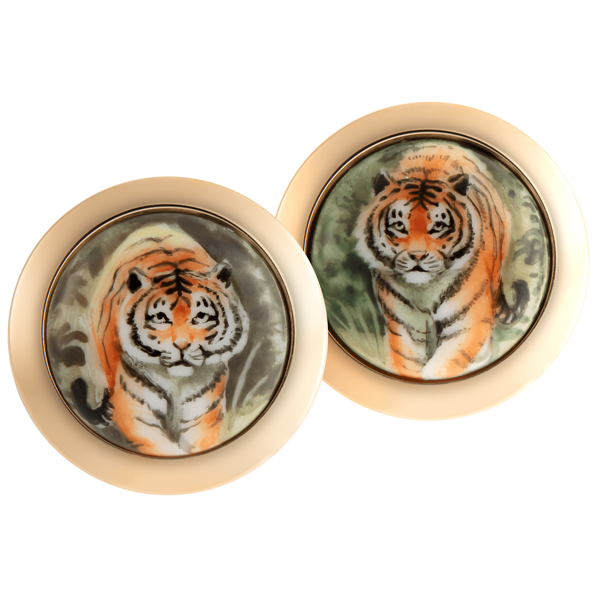 Manschettenknöpfe Tiger, Gelbgold 750, Ø 1,8 cm, Limitiert 10 Stück | Meissen Geschenke mpj70lme003c - Meissen Weimar
