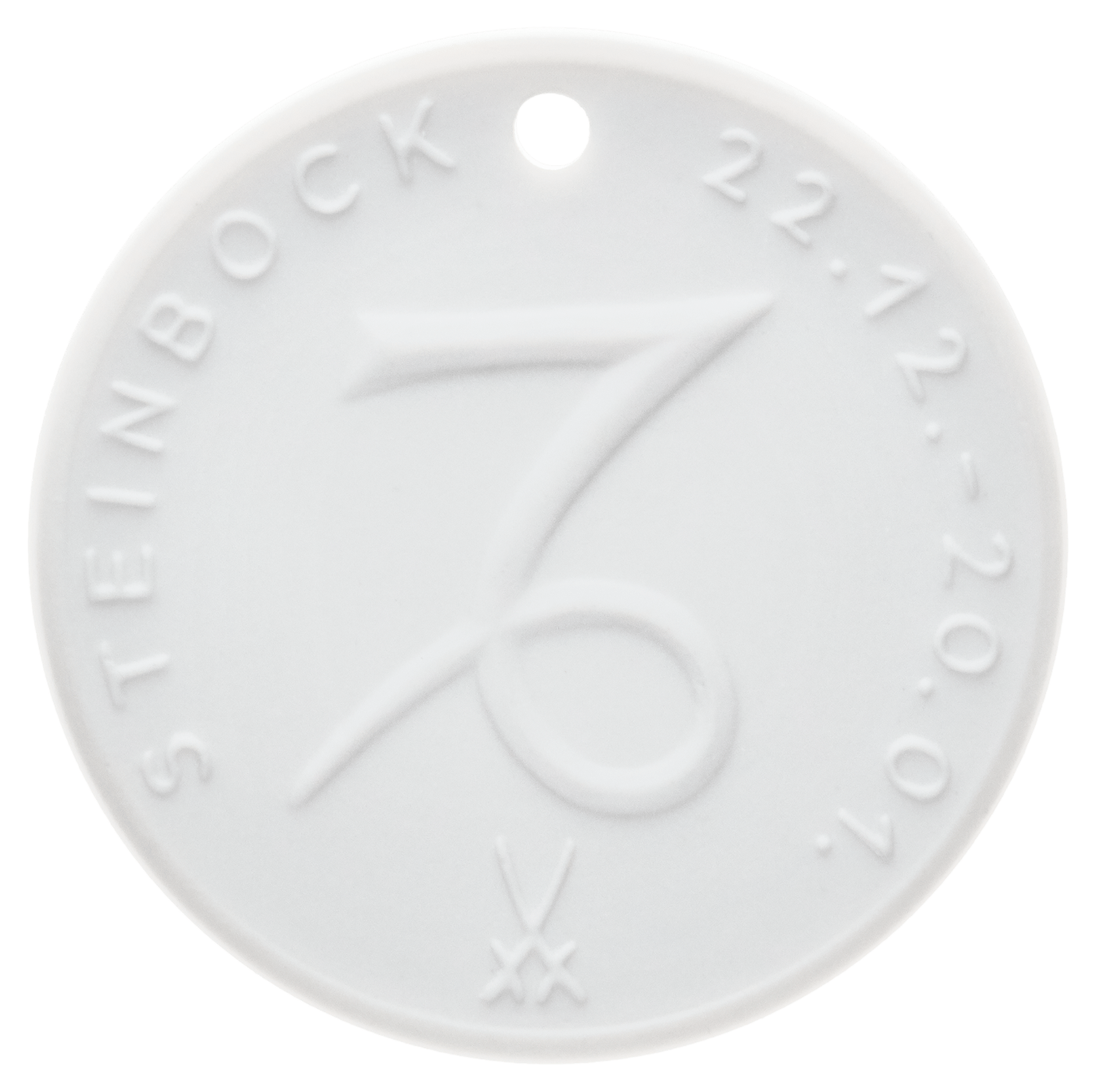 Medaille 'Steinbock', Medaillen, weiß, Ø 3,6 cm | Meissen Medaillen 000003 - 98C11 - Meissen Weimar