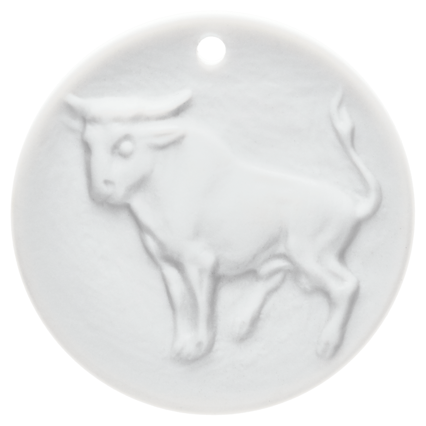 Medaille 'Stier', weiß, Ø 3,6 cm | Meissen Medaillen 000003 - 98C15 - Meissen Weimar