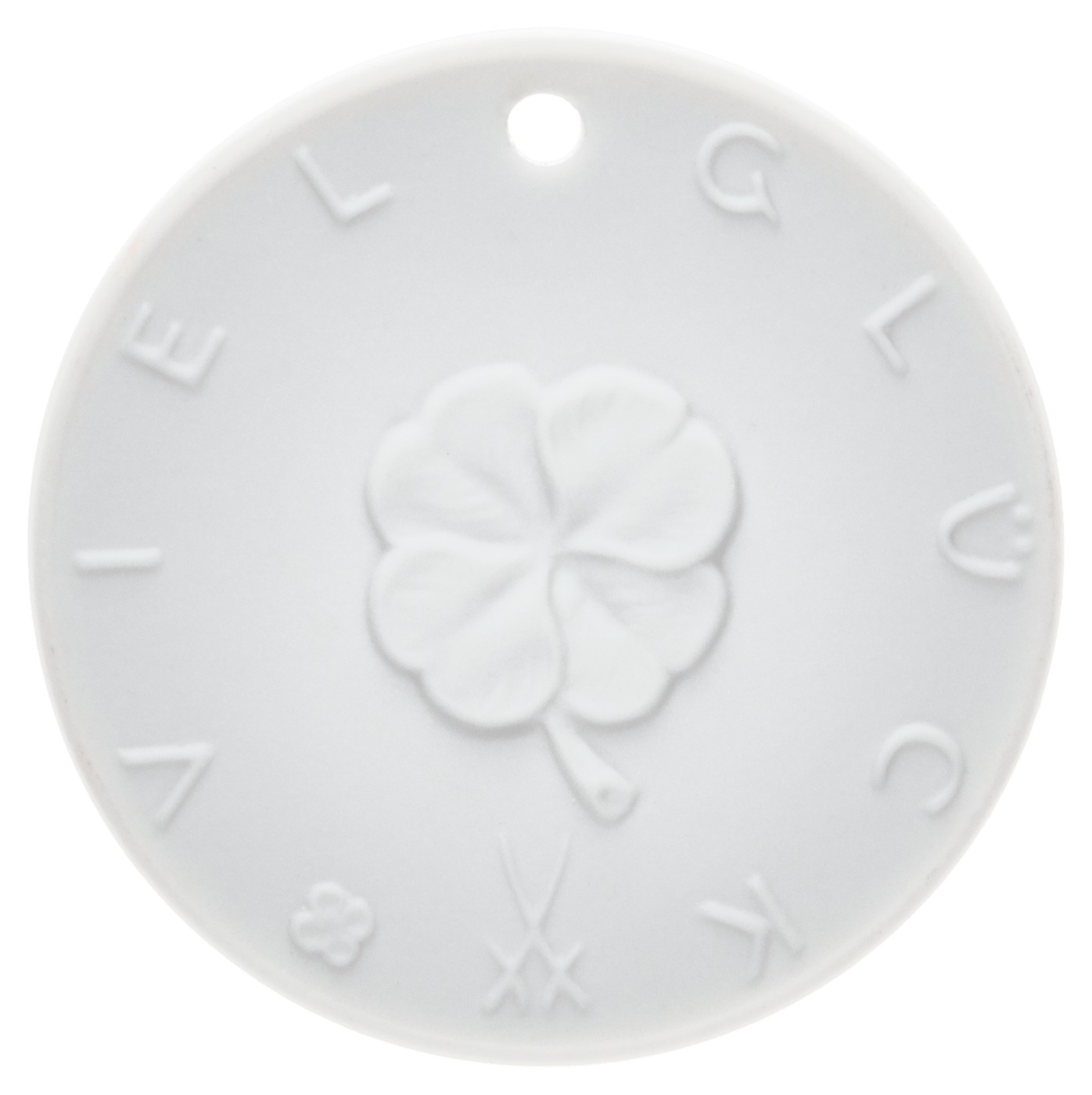Medaille 'Viel Glück', weiß, Ø 3,6 cm | Meissen - Medaillen 000003 - 98B19 - Meissen Weimar