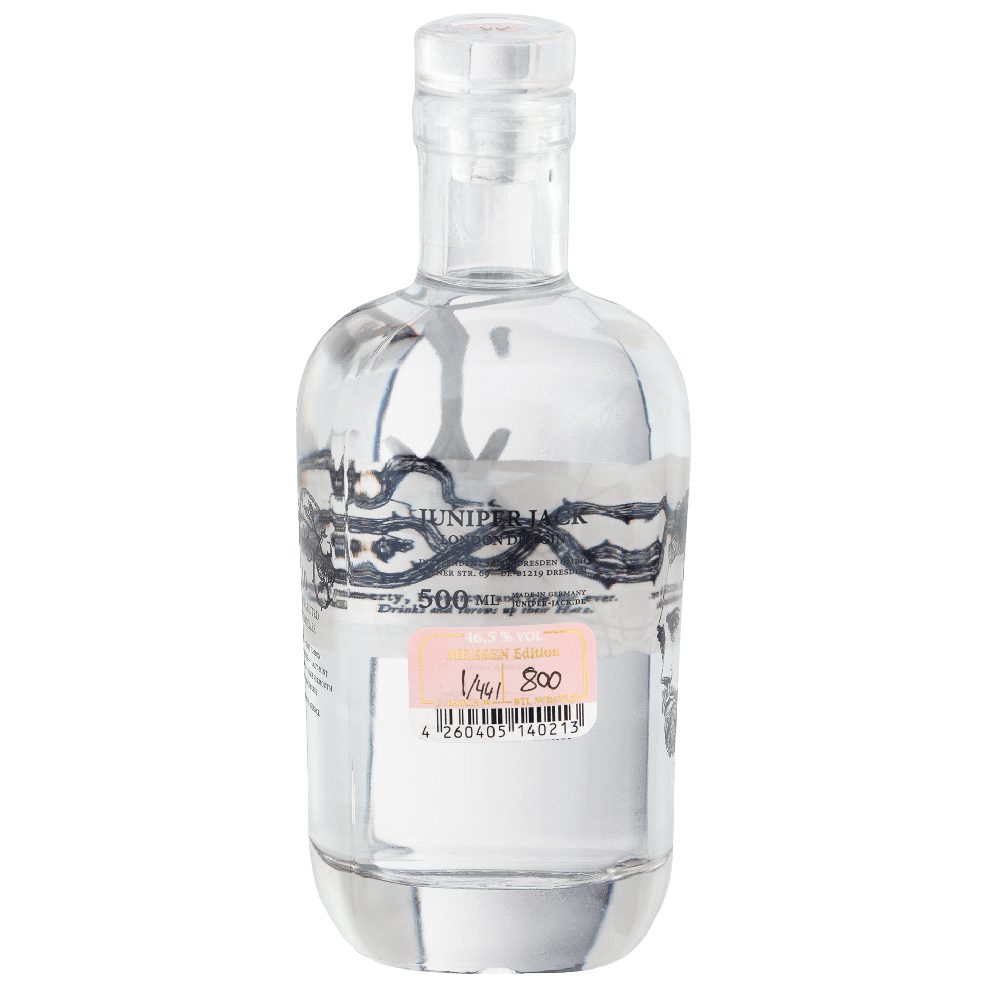 MEISSEN Gin - Set, 3 - tlg., Juniper Jack Meissen Gin & Cherry 0,5 l, 46,5 % vol., Gin - Becher, "Swords", V 0,2 l | Meissen Gourmet - Set 77A042 - 55M88 - Meissen Weimar