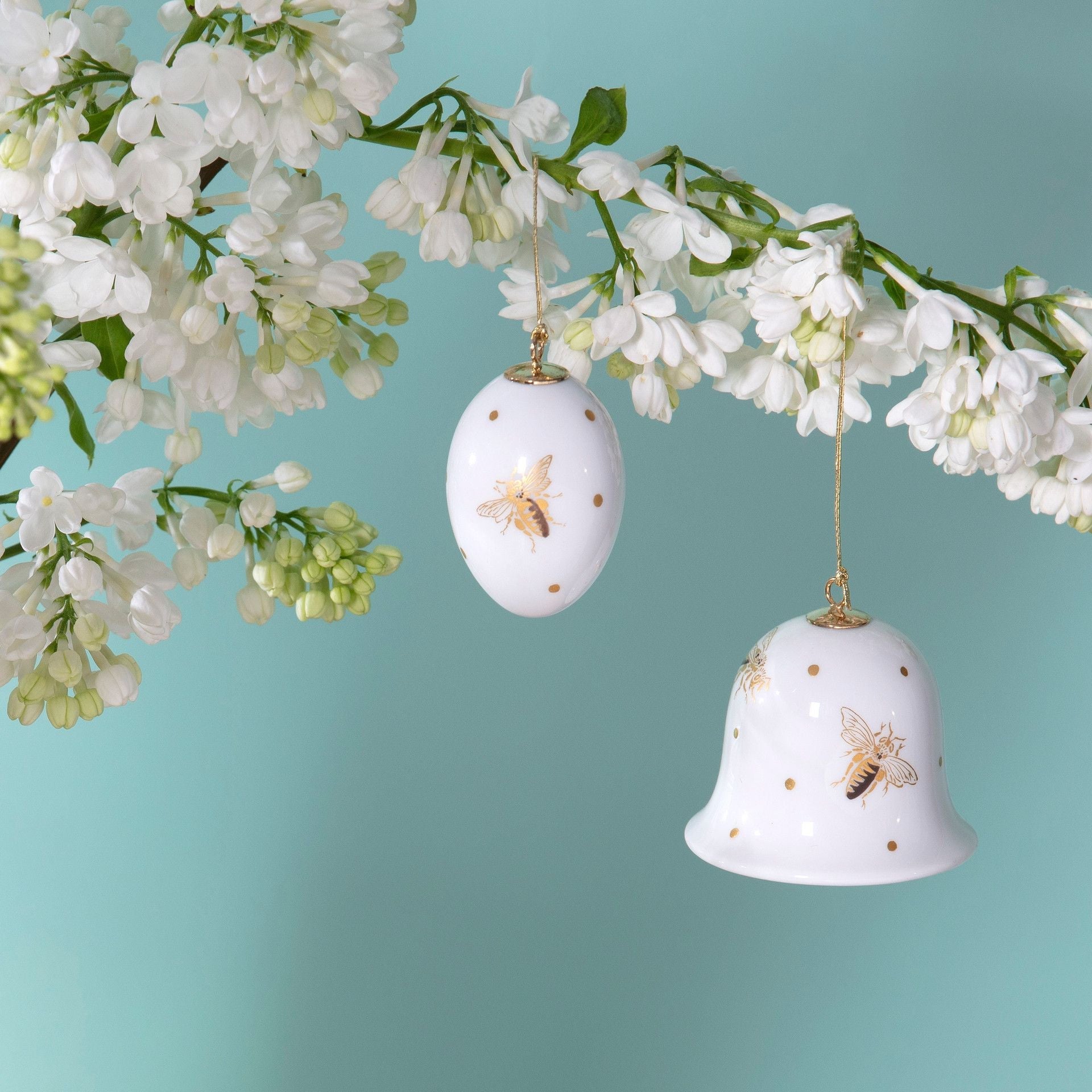 Miniatur - Glocke, Bienen mit Goldpunkten, H 5 cm | Meissen Zweigschmuck Glocken Kollektion 71A168 - 55M02 - Meissen Weimar