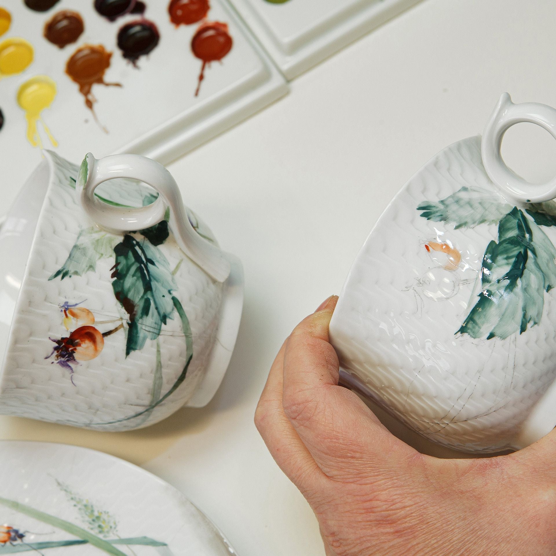 Miniatur - Glocke, Malerei Waldflora mit Insekten, Birke mit weißem Rand, H 5 cm | Meissen Exklusiv für Betzendorf 61C032 - 55M02 - Meissen Weimar