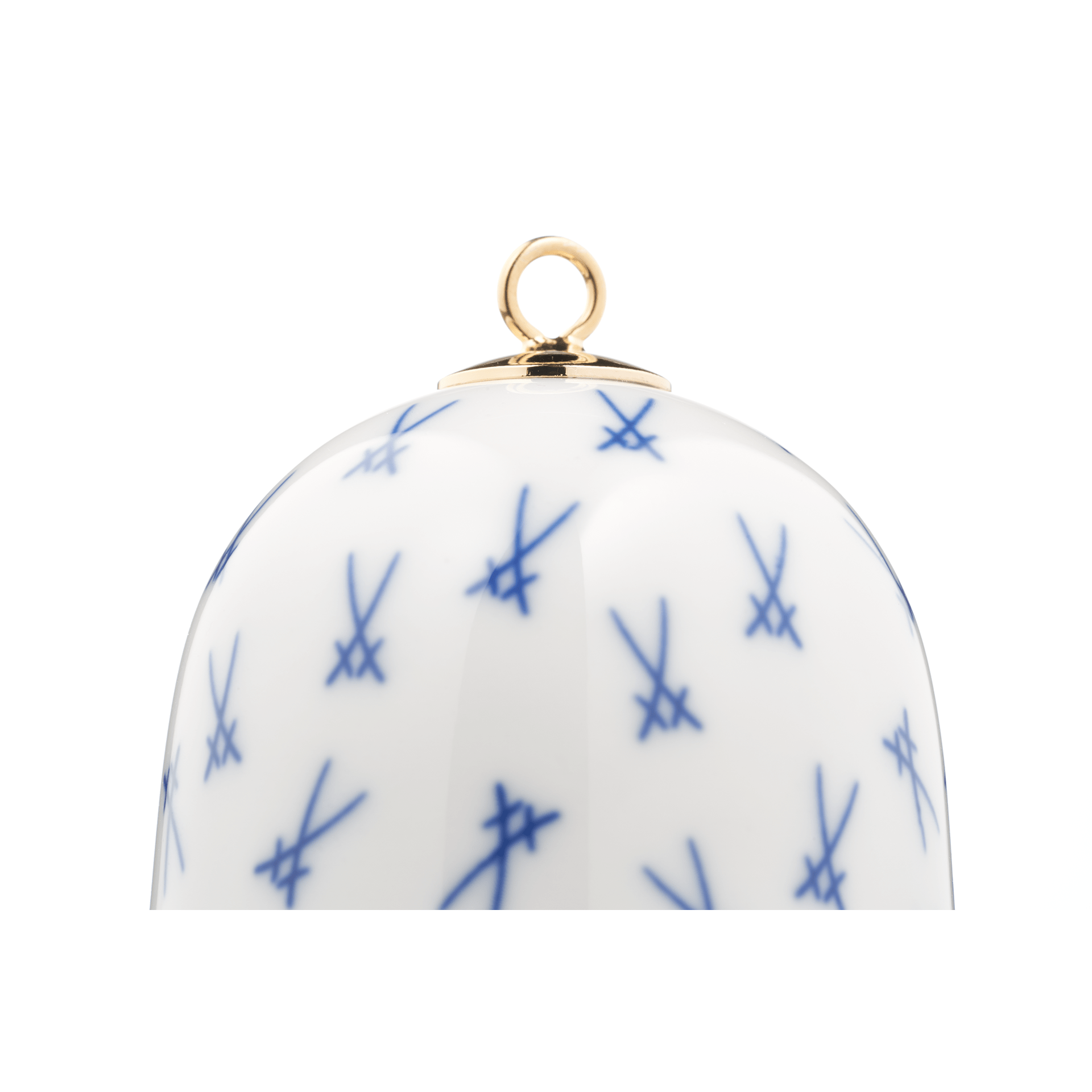 Miniatur - Glocke, Markenzeichen, gestreute Schwerter, kobaltblau, weißer Rand, H 5 cm | Meissen Zweigschmuck Glocken Kollektion 77A005 - 55M02 - Meissen Weimar