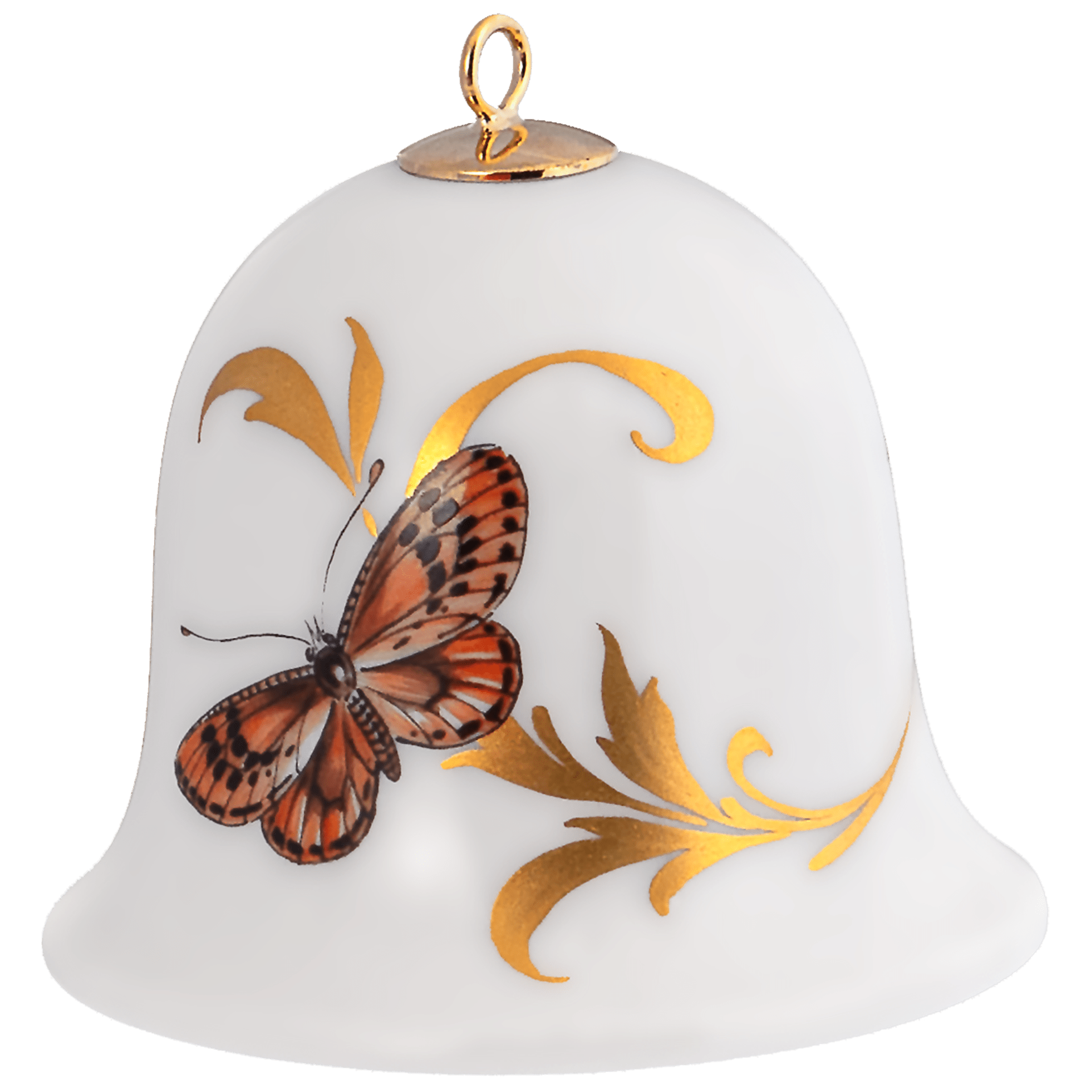 Miniatur - Glocke, Schmetterlinge, goldene Ranken, H 5 cm | Meissen Zweigschmuck Glocken Kollektion 696101 - 55M02 - Meissen Weimar