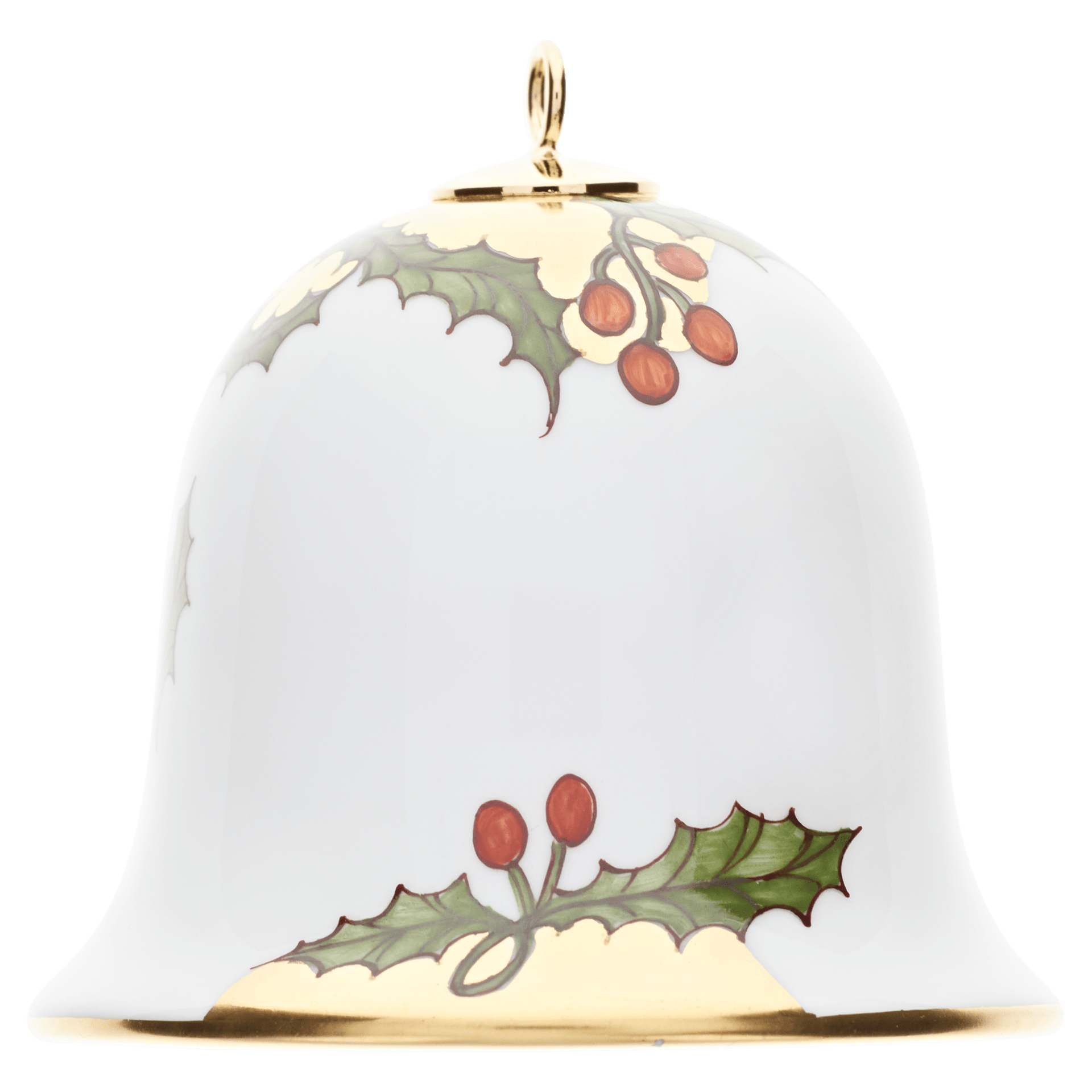 Miniatur - Glocke, Stechpalme, bunt und gold, Goldrand, H 5 cm | Meissen Zweigschmuck Glocken Kollektion 700210 - 55M02 - Meissen Weimar