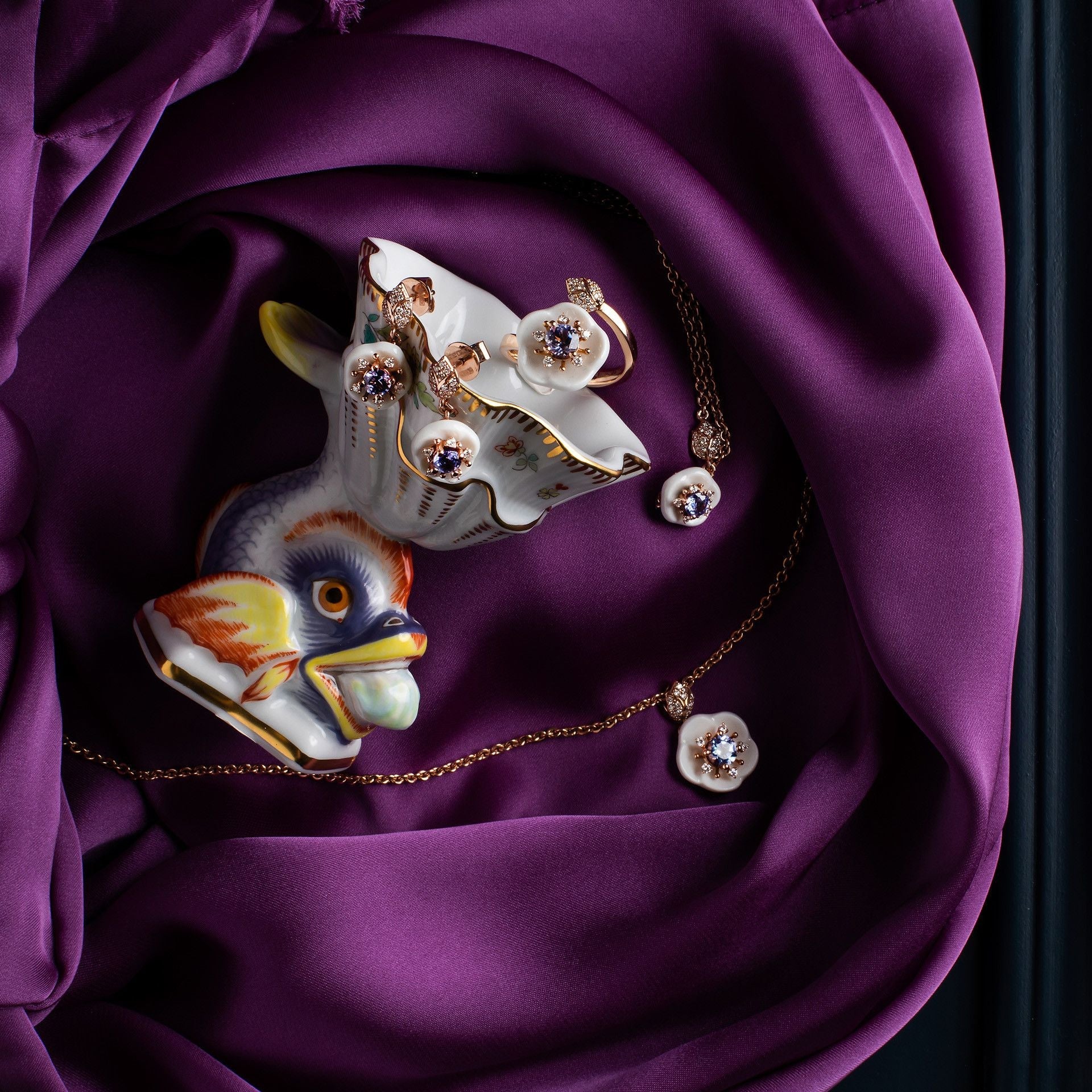 Ohrringe, 1739 Royal Blossom Gem, Roségold 750, Gewicht 3 g | Meissen Royal Blossom Collection mpj55bl17600 - Meissen Weimar