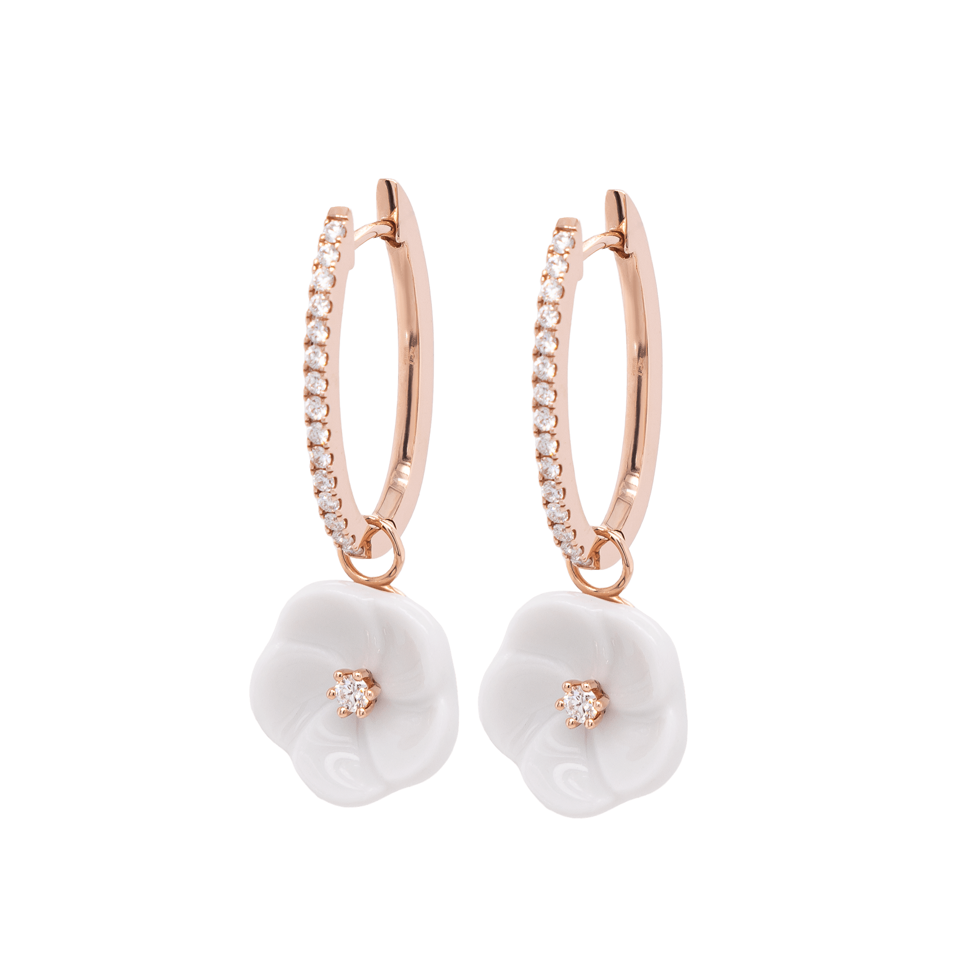 Ohrringe, 750 Roségold, 2 Porzellanblüten M, 32 Brillanten 0,46 ct, VS, fw, Vollschliff Gut | Meissen Royal Blossom Diamond MPJ55BL17800 - Meissen Weimar