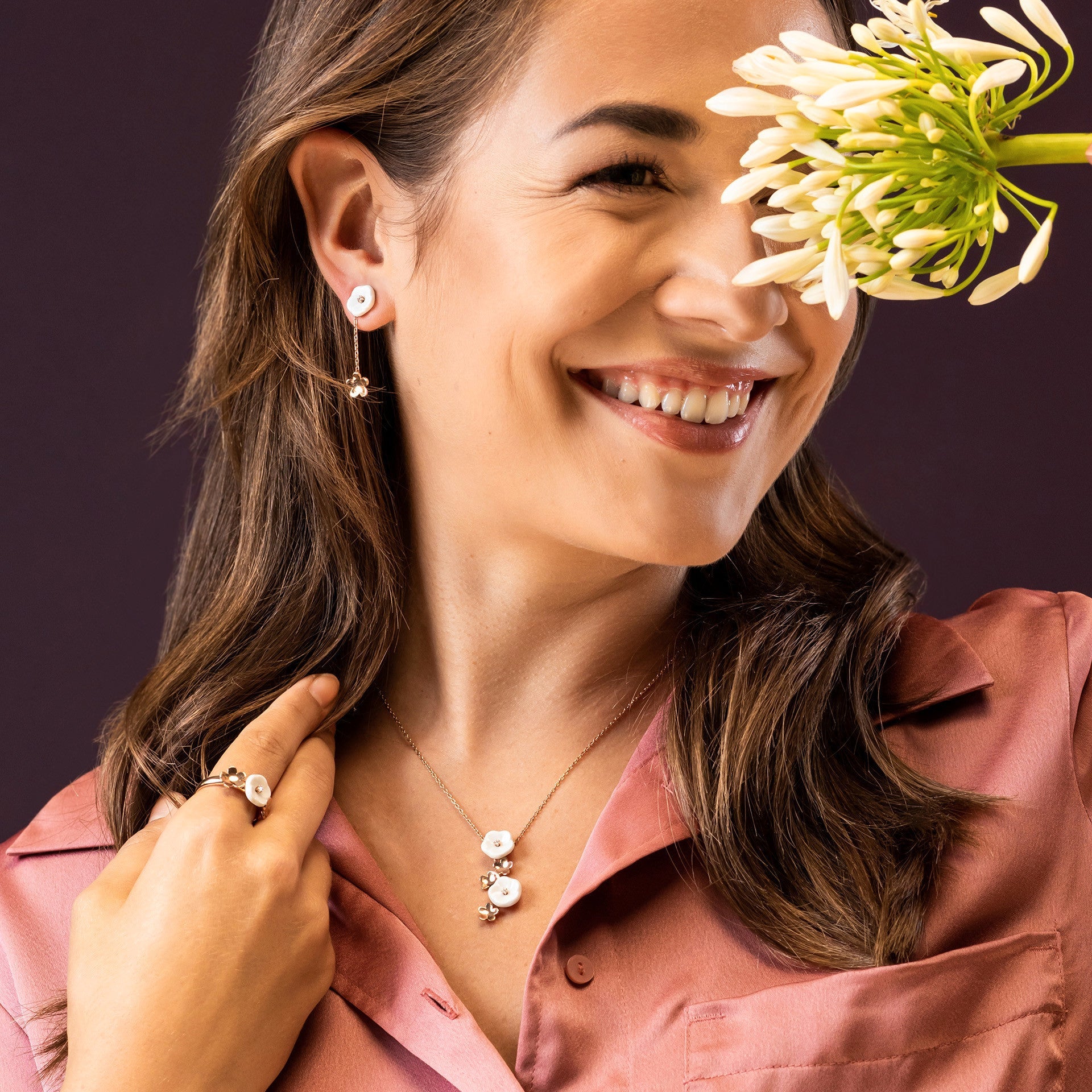 Ohrringe, Royal Blossom Bouquet, 2 Blüten, Roségold 750 | Meissen Royal Blossom Collection mpj55bl18600 - Meissen Weimar