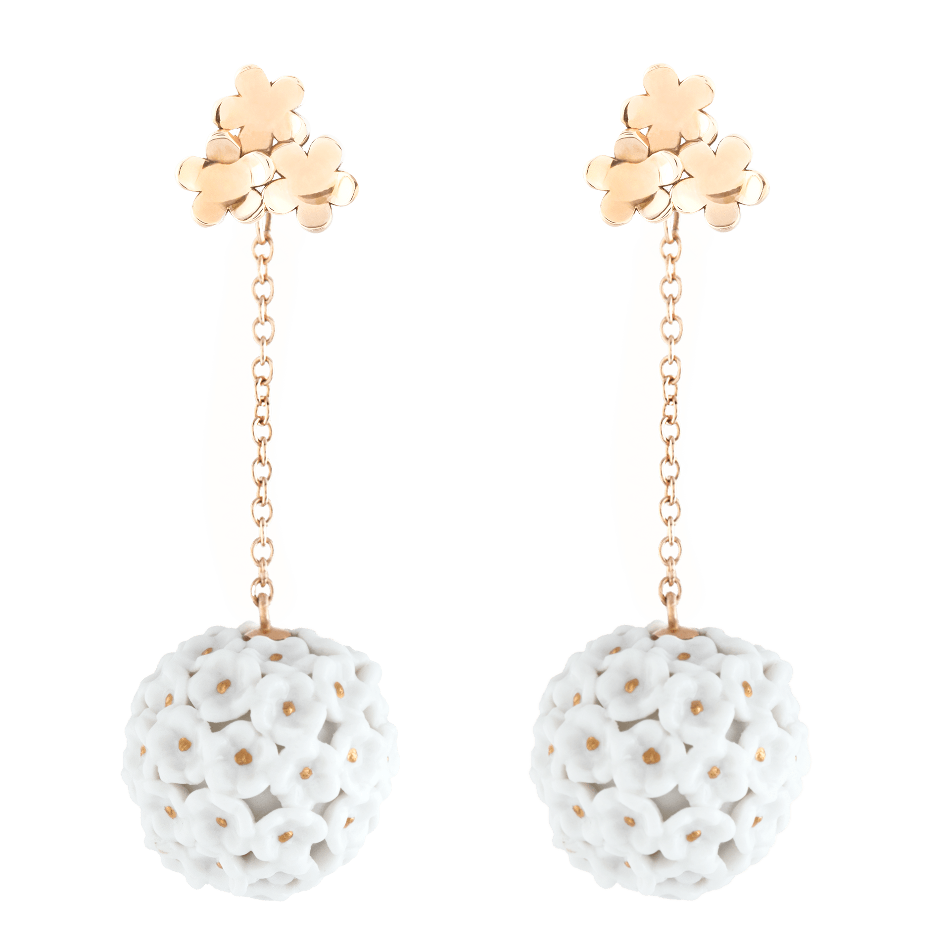Ohrringe, Schneeballblüte, 750 Roségold, Blütenstempel staffiert in Gold | 1739 Royal Blossom Boule MPJ55BL18000 - Meissen Weimar