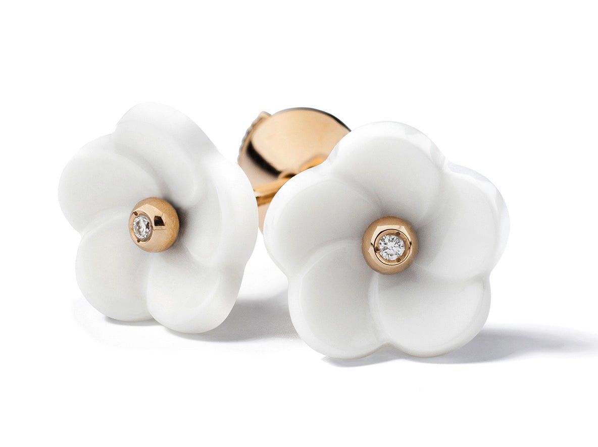 Ohrschmuck, Gold 750 Rot, poliert, 2 Brillanten 0,02 ct SI1 weiß, 2 Porzellananhänger weiß, Größe M | Meissen Jewellery MPJ50BL12400 - Meissen Weimar