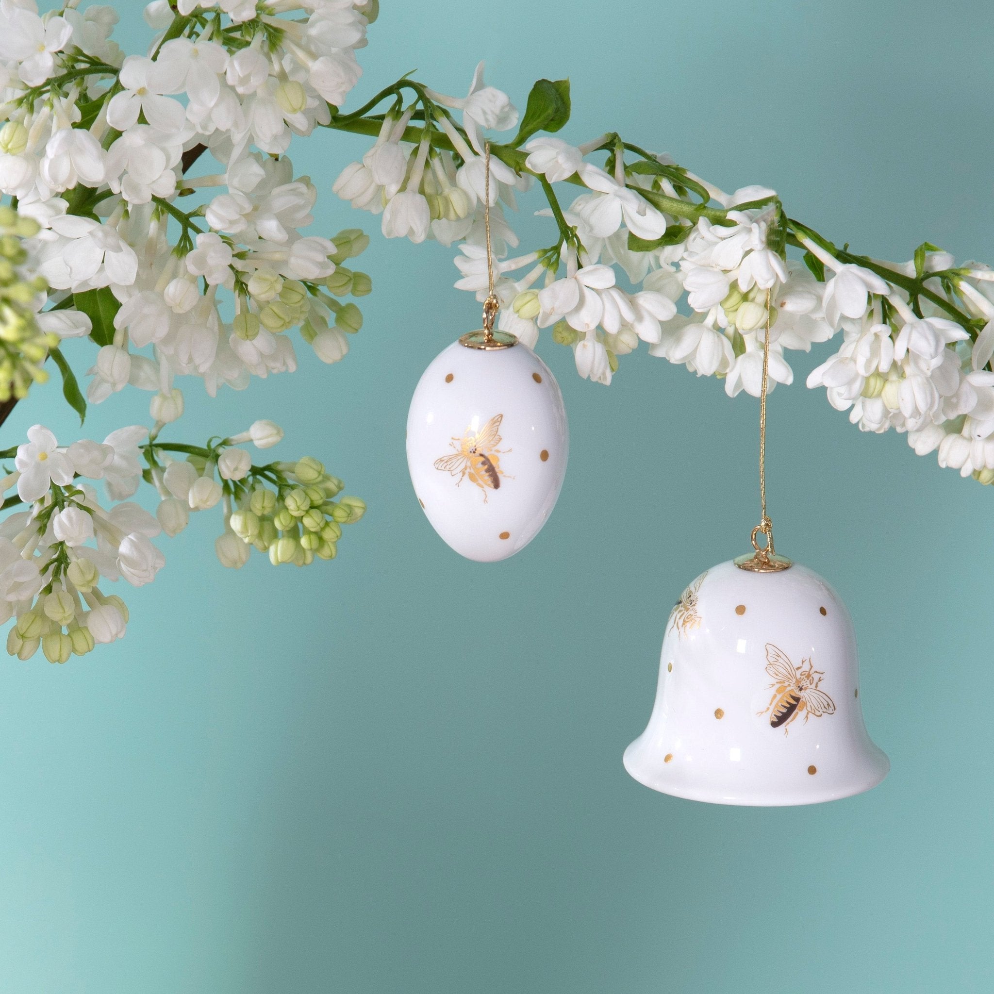 Osterei, Bienen mit Goldpunkten, H 4,5 cm | Meissen Zweigschmuck Osterei Kollektion 71A168 - 55M03 - Meissen Weimar