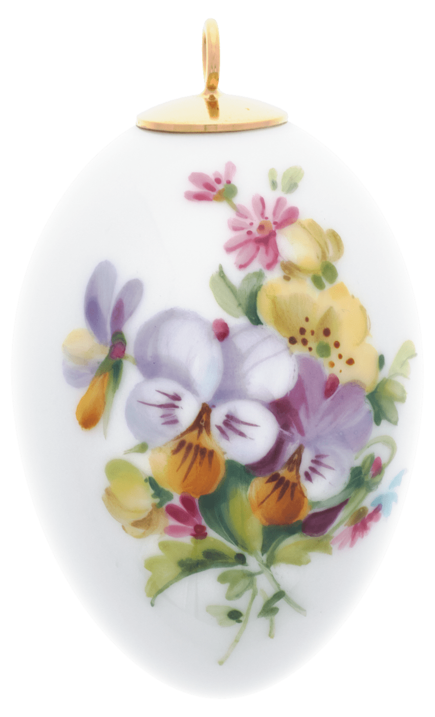 Osterei, Blumenmalerei Feldstiefmütterchen, H 5 cm | Meissen Zweigschmuck Osterei Kollektion 25c004 - 55m03 - Meissen Weimar