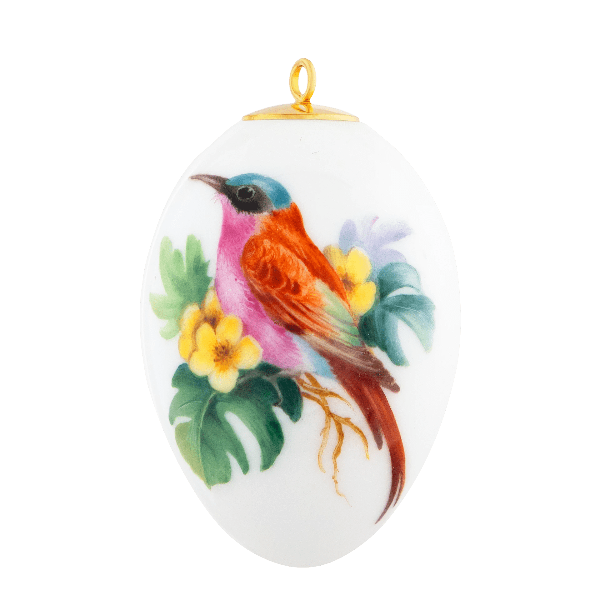 Osterei, Exotische Vogelmalerei, Karminspint, H 4,5 cm | Meissen Zweigschmuck Osterei Kollektion 26A171 - 55M03 - Meissen Weimar
