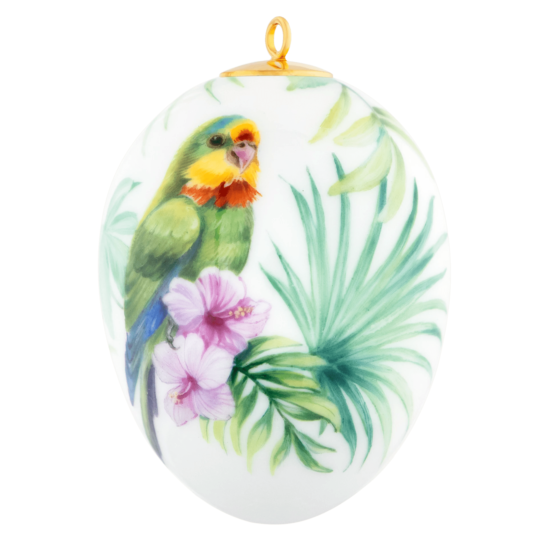 Osterei, groß, Exotische Vogelmalerei, Schildsittich, H 7 cm | Meissen Zweigschmuck Osterei Kollektion 26A170 - 55N32 - Meissen Weimar