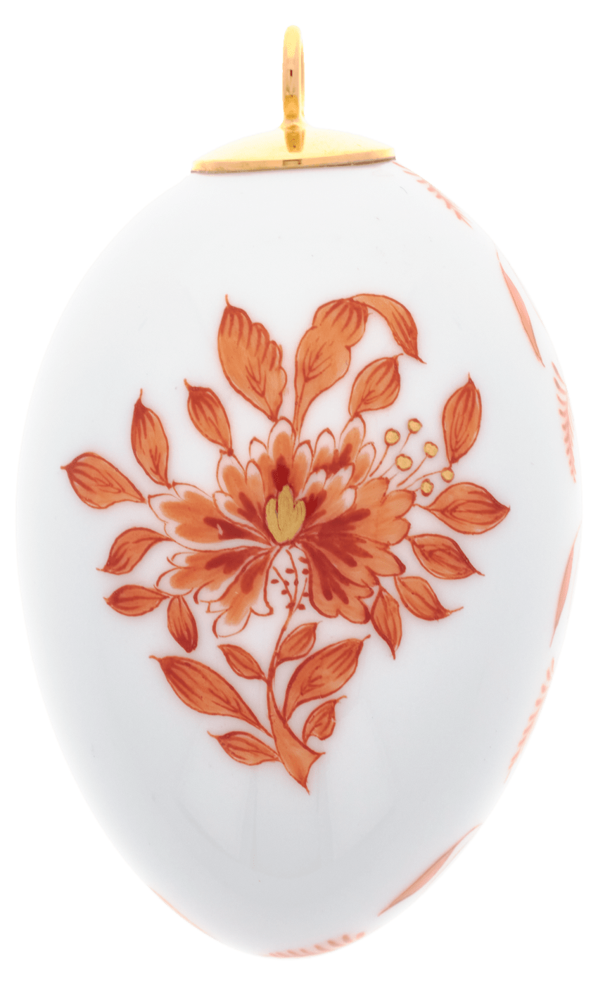 Osterei, Indische Malerei 23, mit Kante, rot, Goldpunkte, weißer Rand, H 4,5 cm | Meissen Osterschmuck 344501 - 55M03 - Meissen Weimar