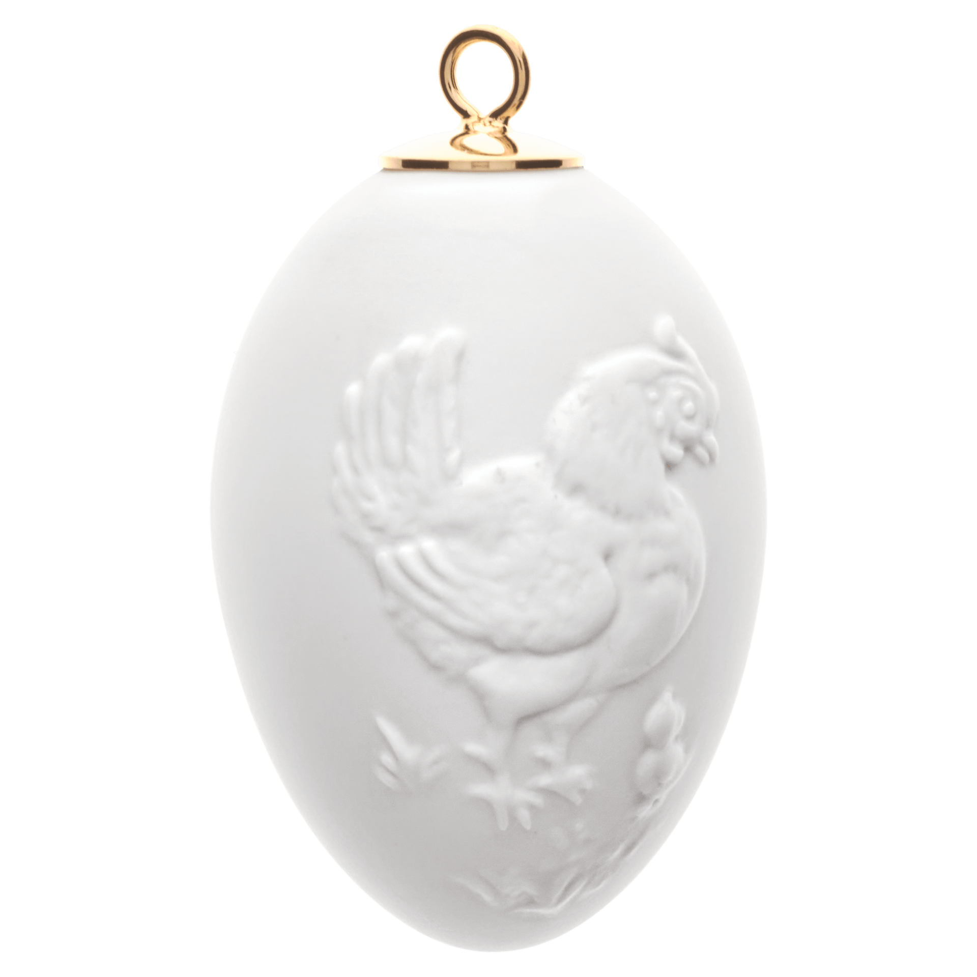 Osterei mit Relief, Hahn und Henne, Weiß, Biskuit, H 5 cm | Meissen Zweigschmuck Osterei Kollektion 001001 - 55M67 - Meissen Weimar