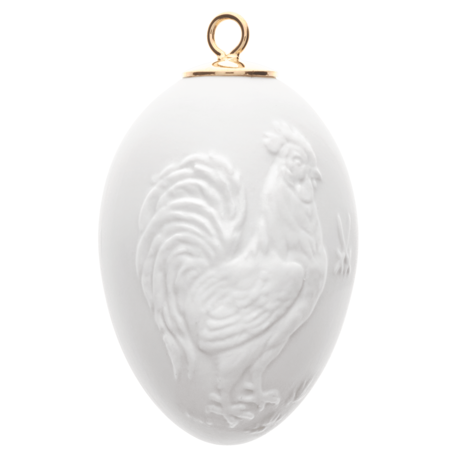 Osterei mit Relief, Hahn und Henne, Weiß, Biskuit, H 5 cm | Meissen Zweigschmuck Osterei Kollektion 001001 - 55M67 - Meissen Weimar
