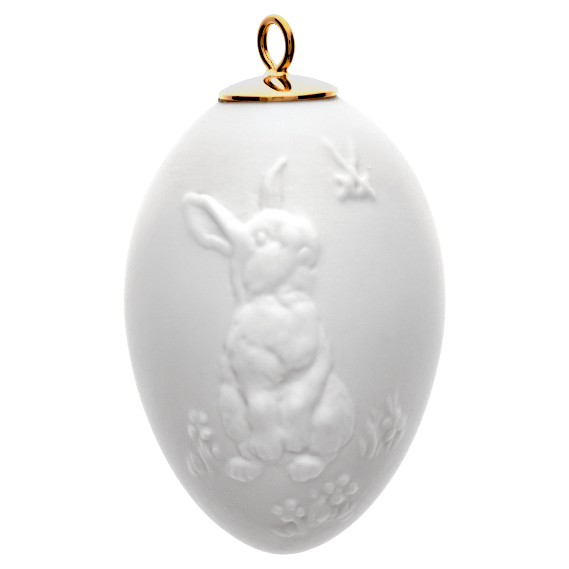 Osterei mit Relief, Hase, Weiß, Biskuit, H 5,5 cm | Meissen Zweigschmuck Osterei Kollektion 001001 - 55M30 - Meissen Weimar