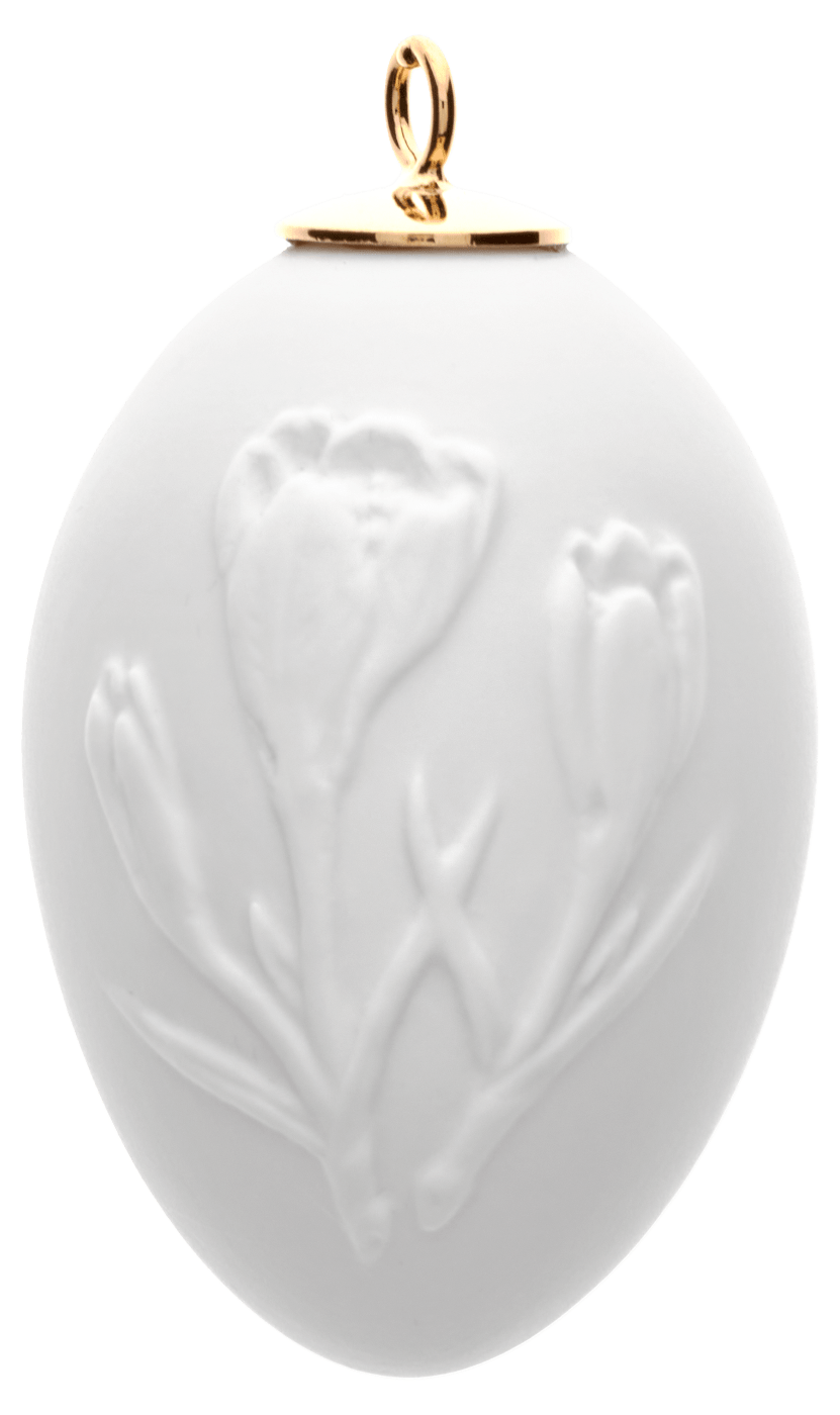 Osterei mit Relief, Krokuss, Weiß, Biskuit, H 5 cm | Meissen Zweigschmuck Osterei Kollektion 001001 - 55M28 - Meissen Weimar