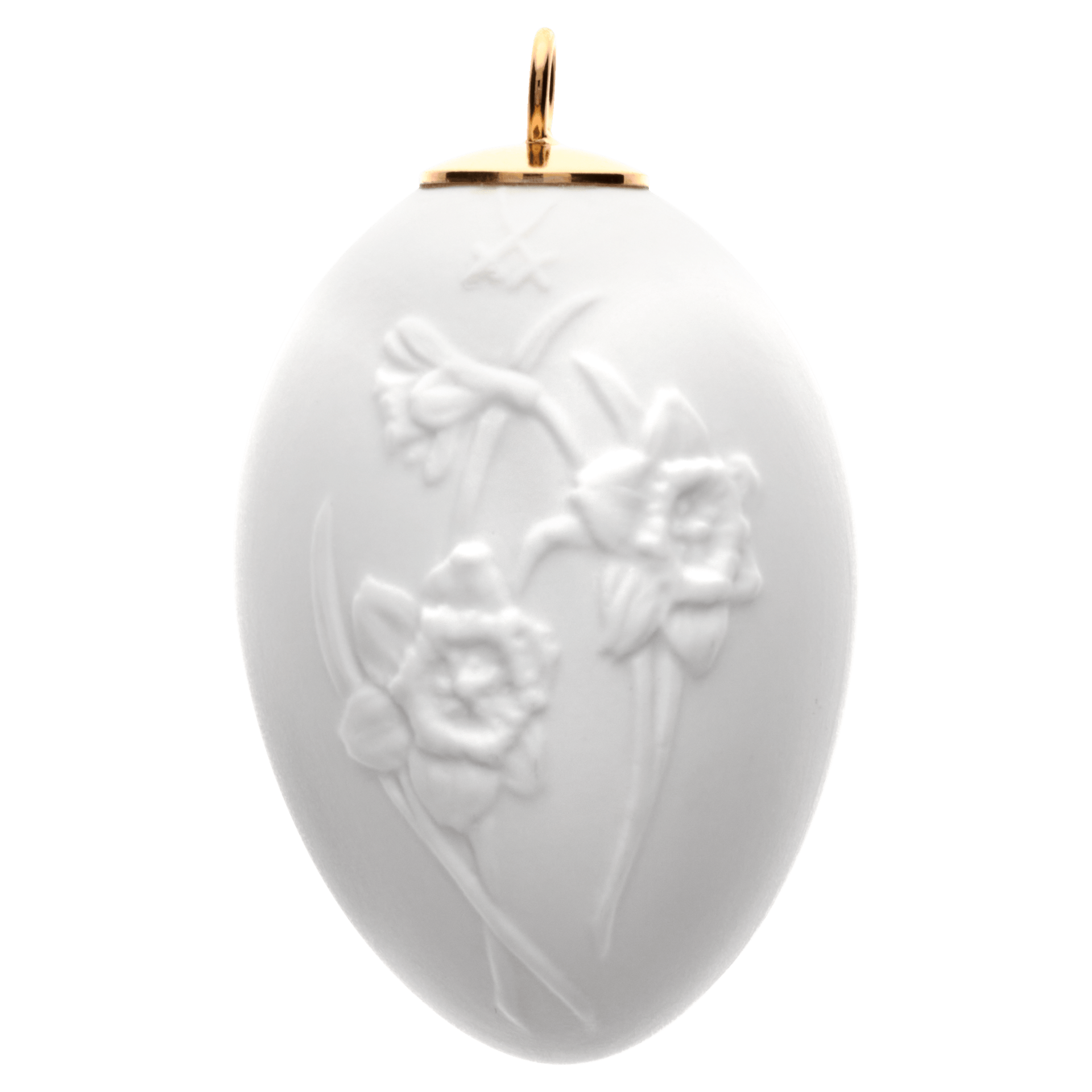 Osterei mit Relief, Narzissen, Weiß, Biskuit, H 5 cm | Meissen Zweigschmuck Osterei Kollektion 001001 - 55M26 - Meissen Weimar