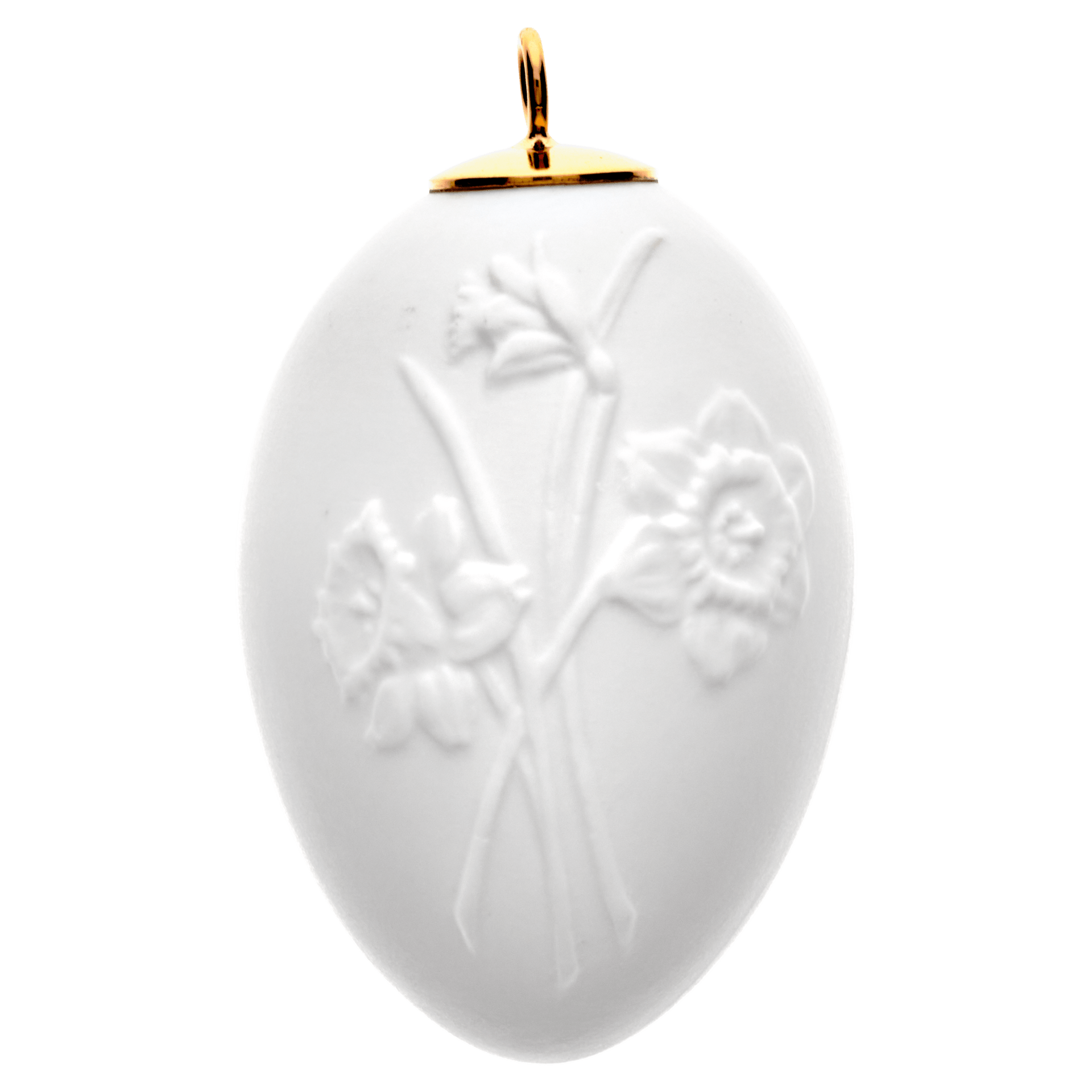 Osterei mit Relief, Narzissen, Weiß, Biskuit, H 5 cm | Meissen Zweigschmuck Osterei Kollektion 001001 - 55M26 - Meissen Weimar