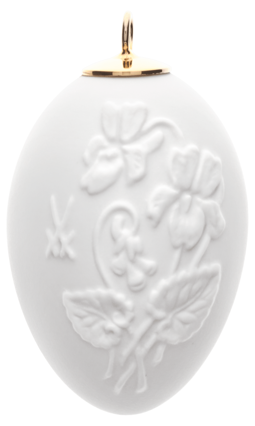 Osterei mit Relief, Veilchen, Weiß, Biskuit, H 5 cm | Meissen Zweigschmuck Osterei Kollektion 001001 - 55M55 - Meissen Weimar