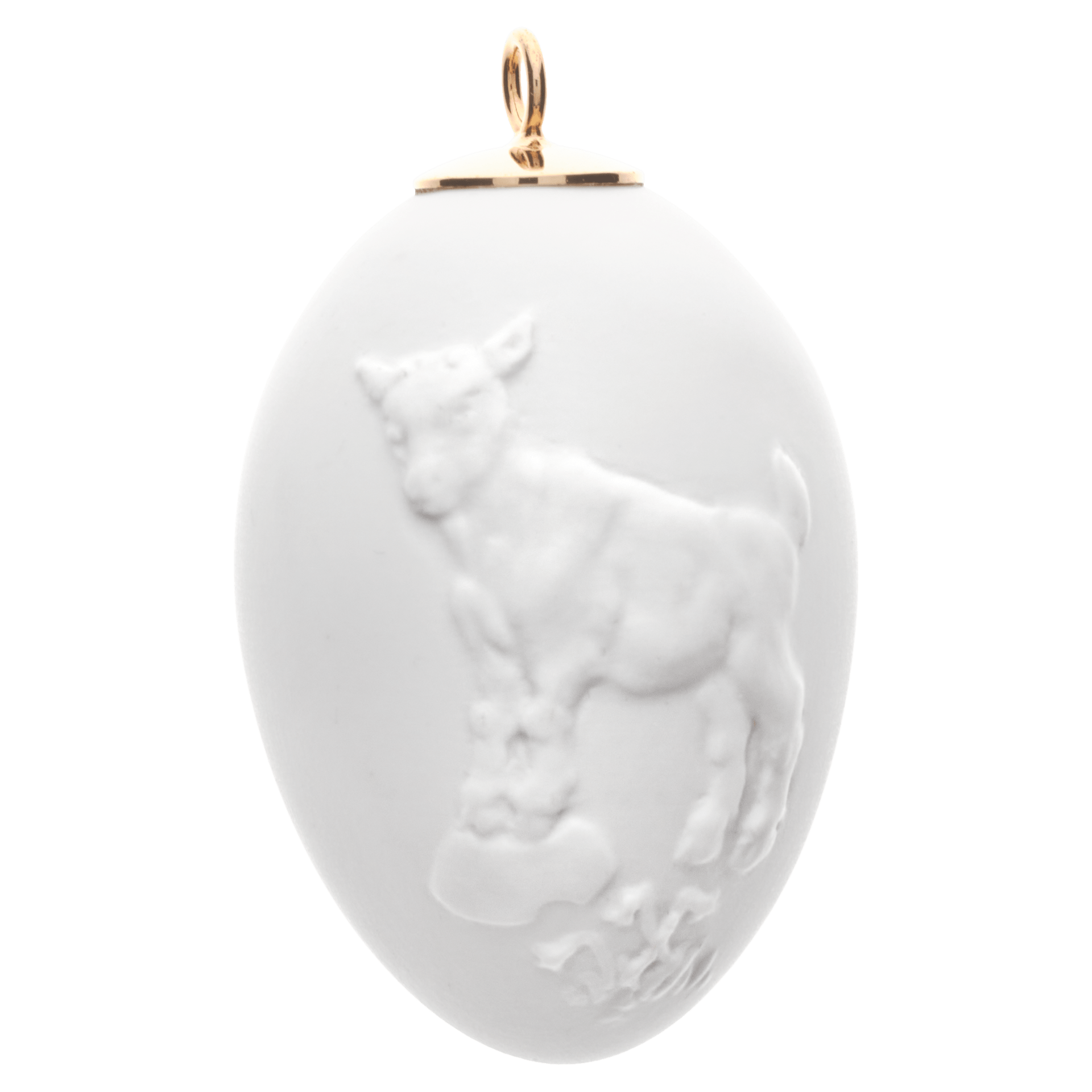 Osterei mit Relief, Zicklein, Weiß, Biskuit, H 5 cm | Meissen Zweigschmuck Osterei Kollektion 001001 - 55M50 - Meissen Weimar