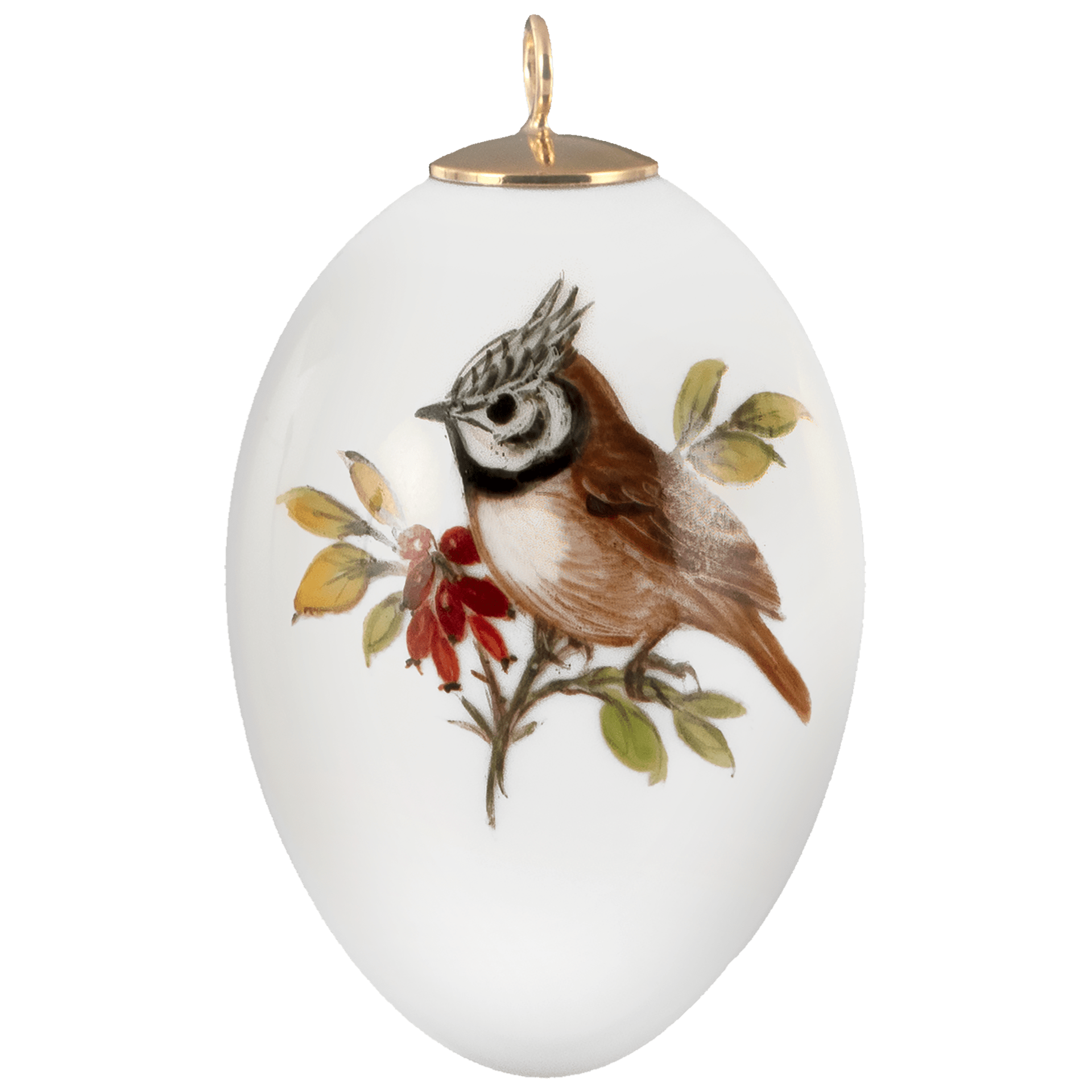 Osterei, Vogelmalerei Haubenmeise, H 4,5 cm | Meissen Zweigschmuck Osterei Kollektion 26C009 - 55M03 - Meissen Weimar