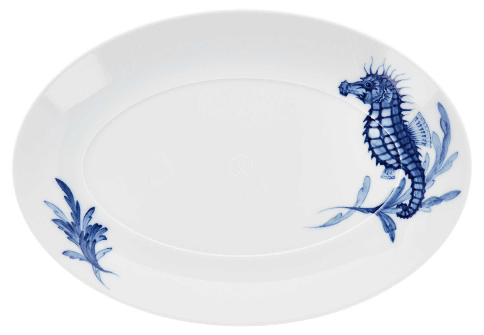 Platte, oval, 'Blue Treasures', Seepferdchen, L 25 cm | Meissen Cosmopolitan 82A278 - 37307 - Meissen Weimar