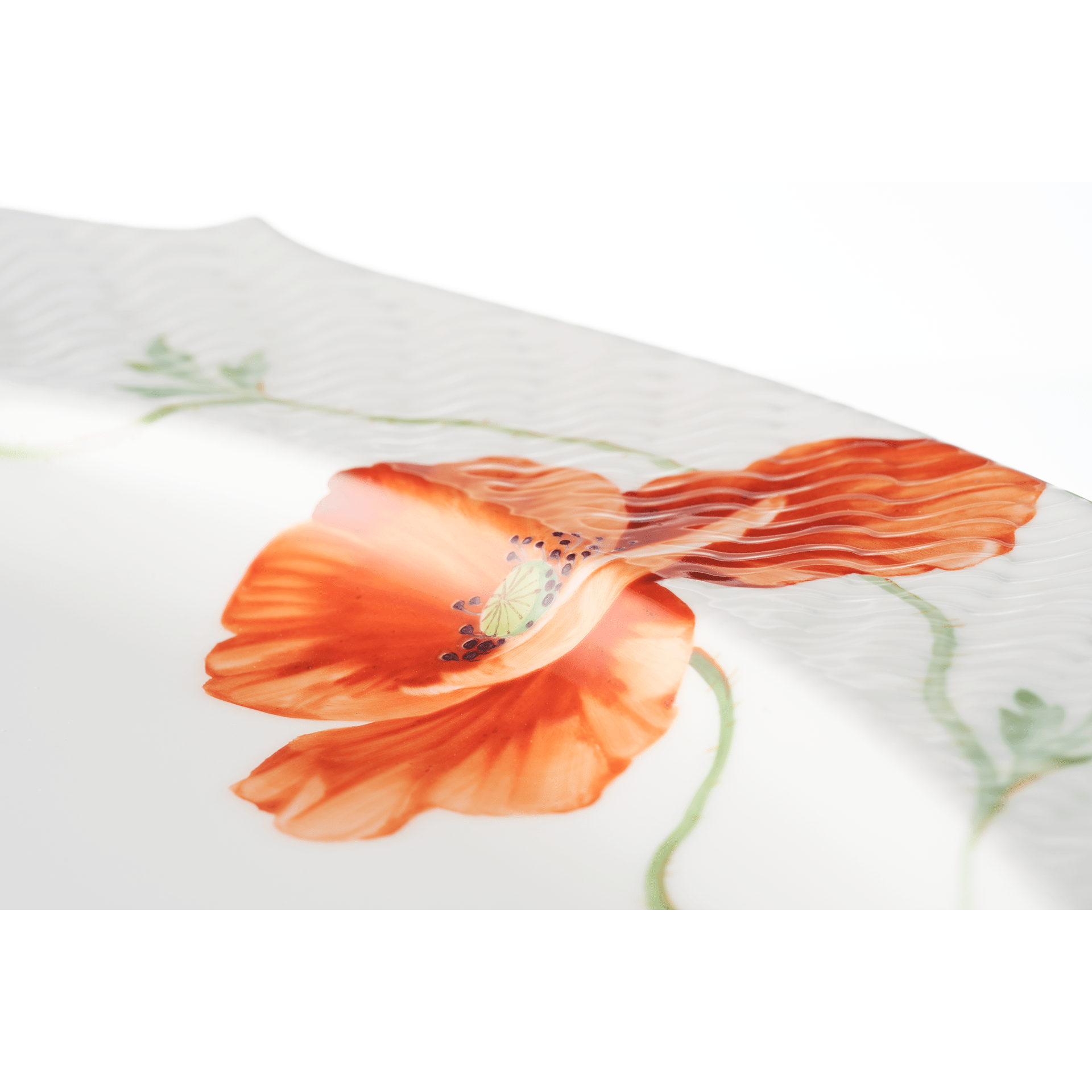 Platte, oval, Blumenmalerei "Wilder Mohn", rot, weißer Rand, L 35 cm | Meissen Wellenspiel Relief 615201 - 29307 - Meissen Weimar