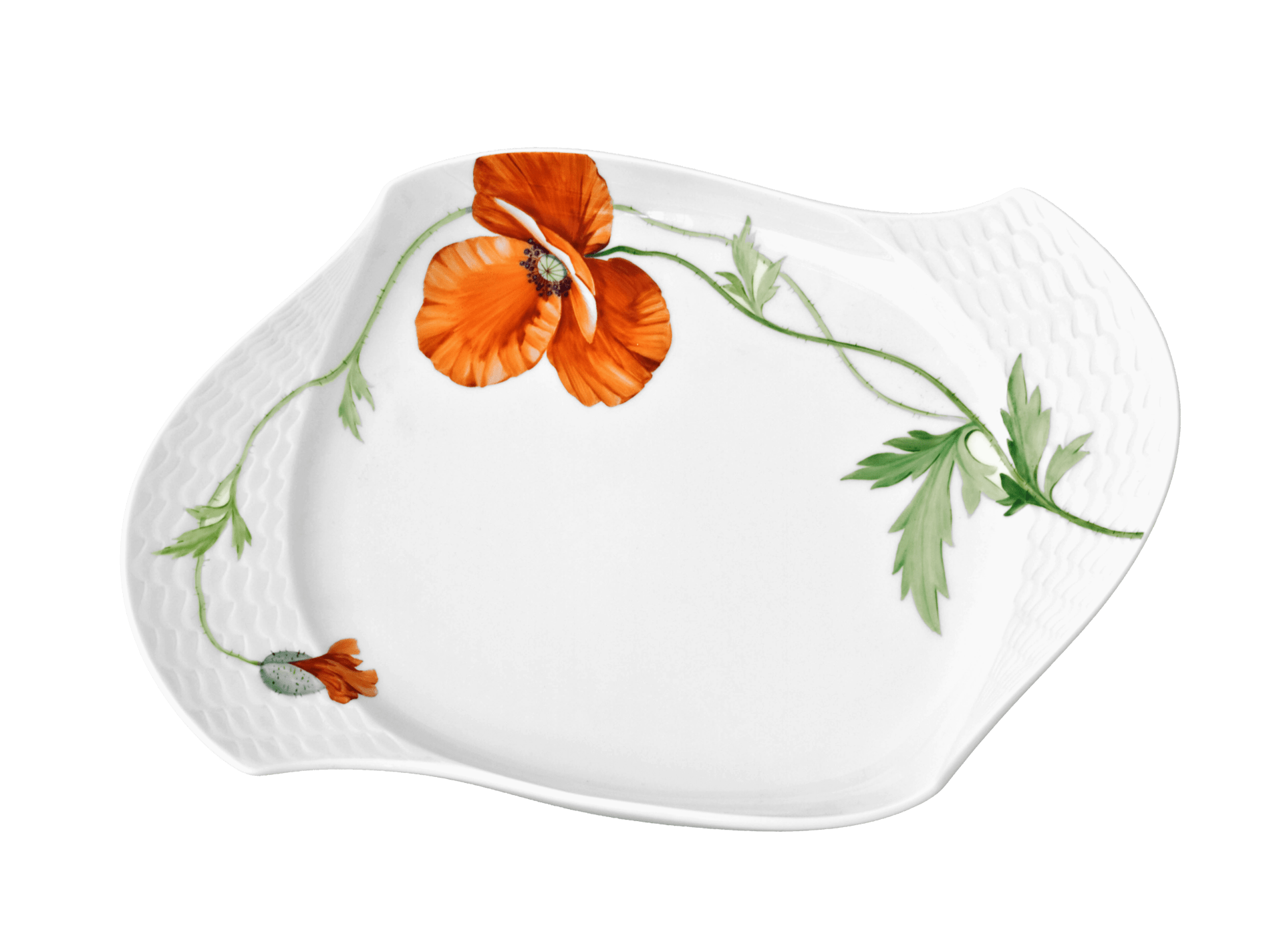 Platte oval, Blumenmalerei "Wilder Mohn", roter Mohn, weißer Rand, L 25,5 cm | Meissen Wellenspiel Relief 615201 - 29291 - Meissen Weimar
