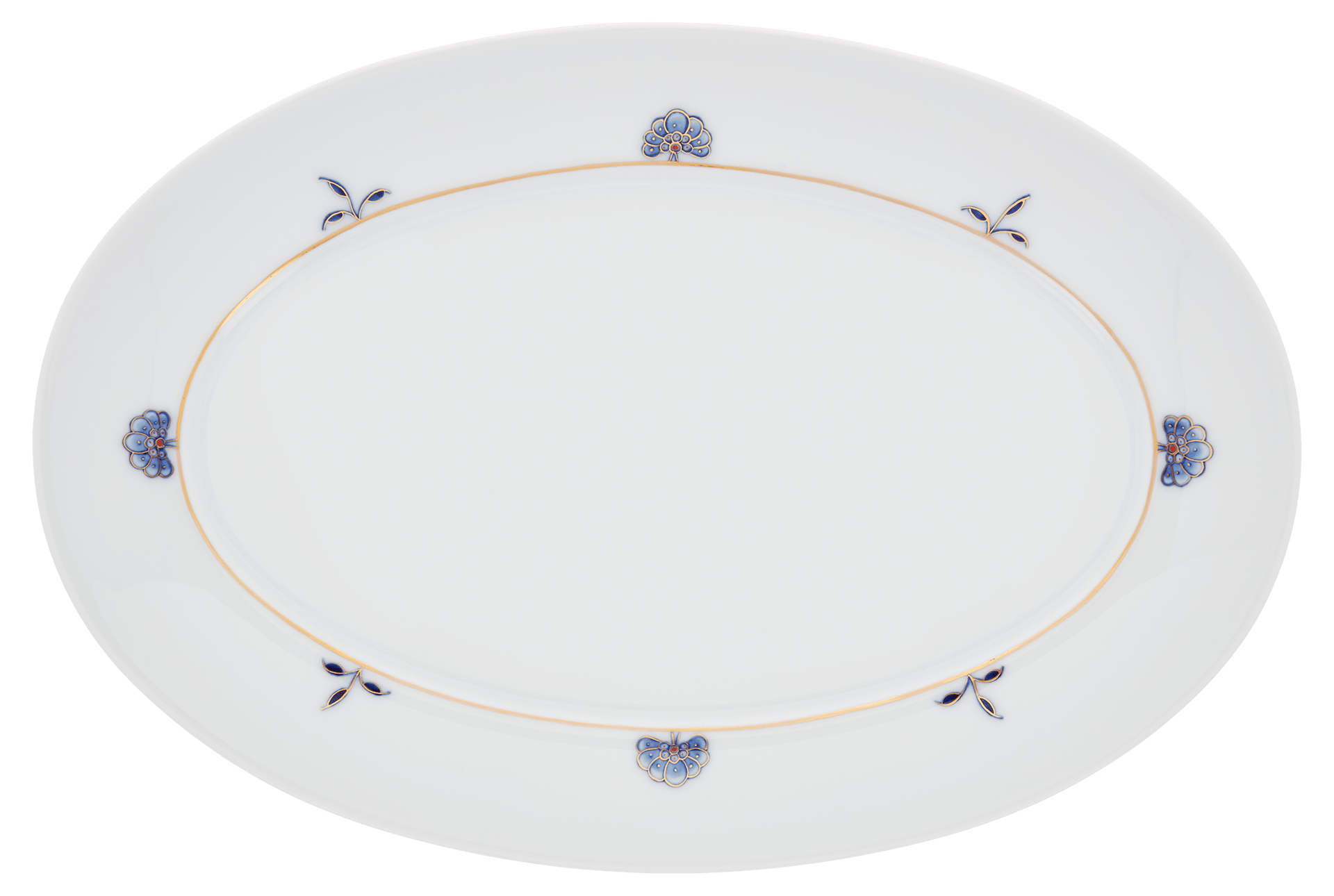 Platte, oval, Blütenzweige, Blütenrosetten, L 30 cm | Meissen No. 41 Noble Blue 802990 - 41307 - Meissen Weimar